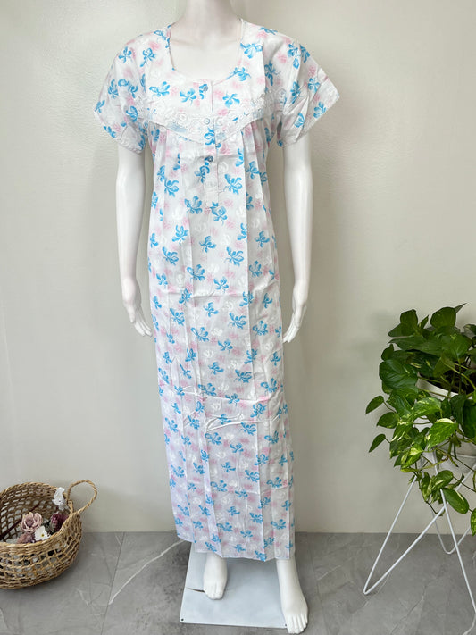 Sky Blue Polyester Cotton Nighty Soft & Comfortable