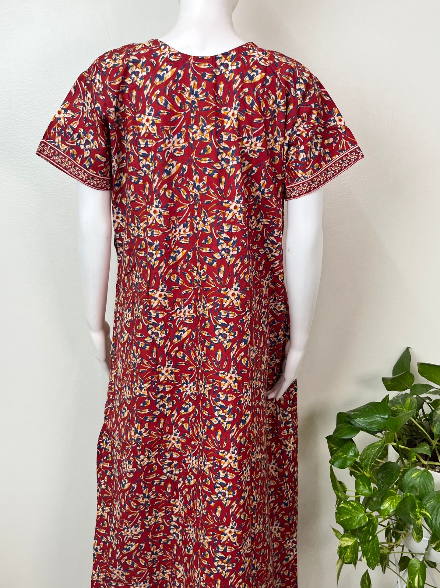 Red Classic Embroidered Pure Cotton Nightgown