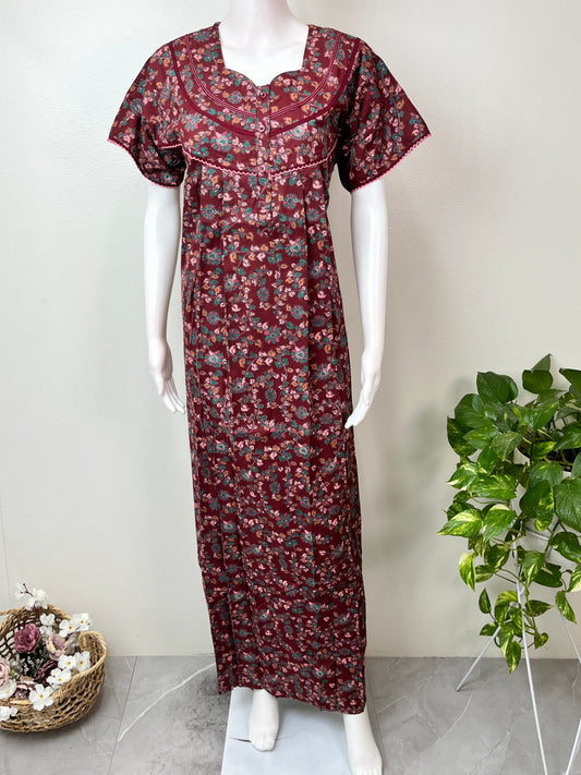 Maroon Elegant & Breathable 100% Cotton Nighty