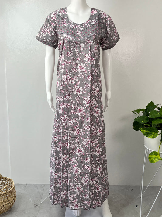 Grey Cambric Cotton Nightgown Comfortable & Elegant