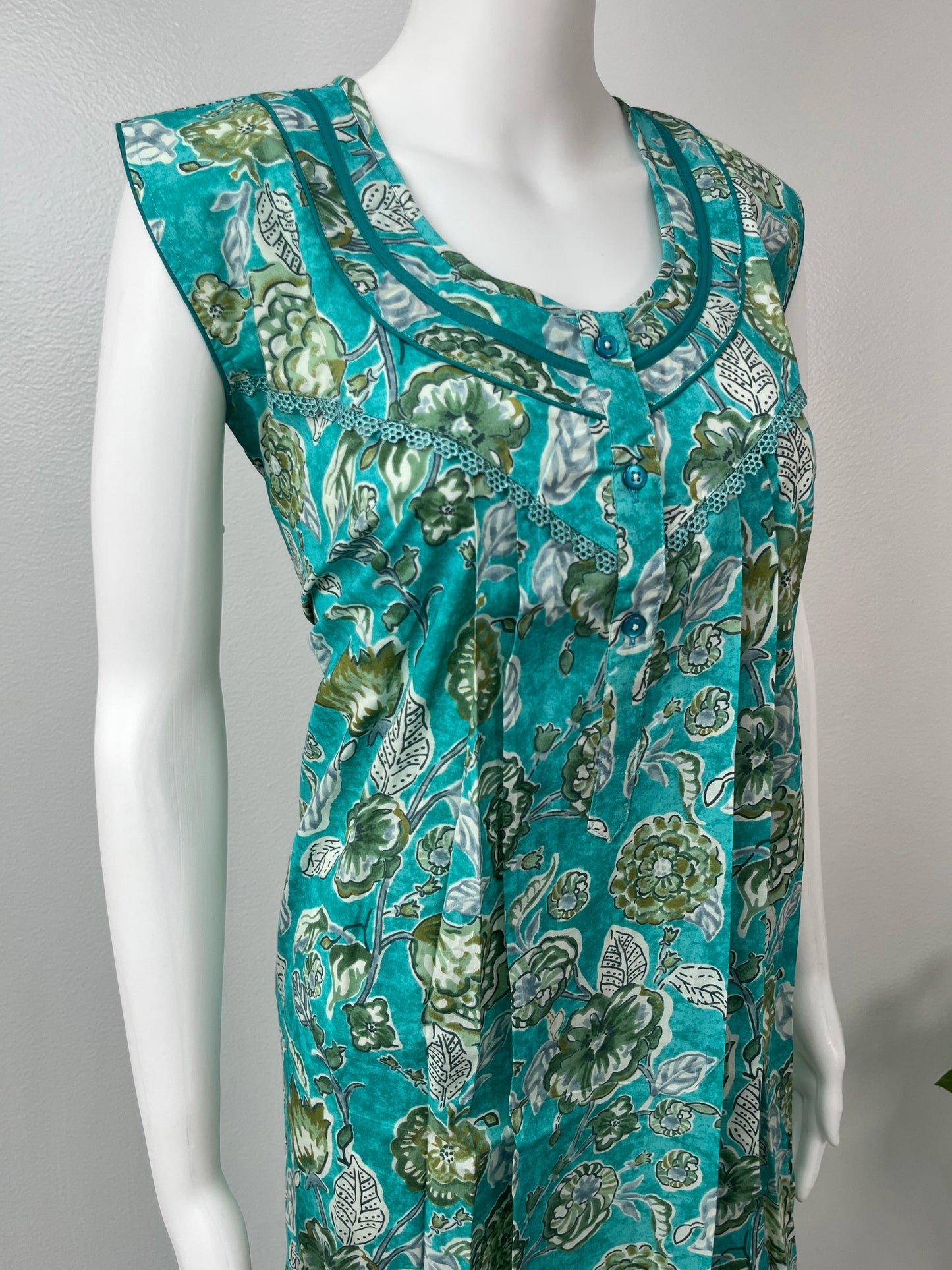 Teal 100% Cotton Sleeveless Nighty Comfortable & Elegant