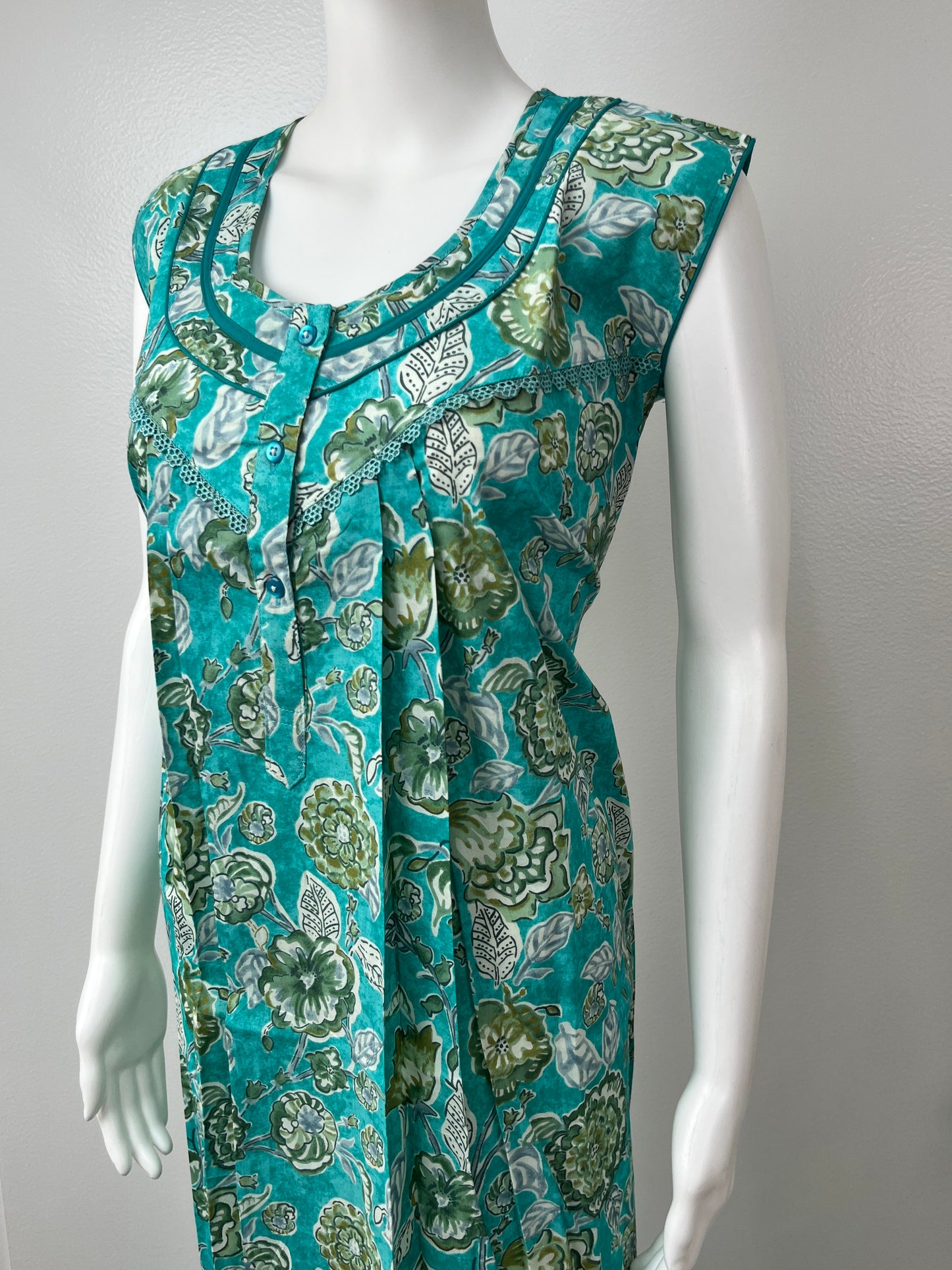 Teal 100% Cotton Sleeveless Nighty Comfortable & Elegant