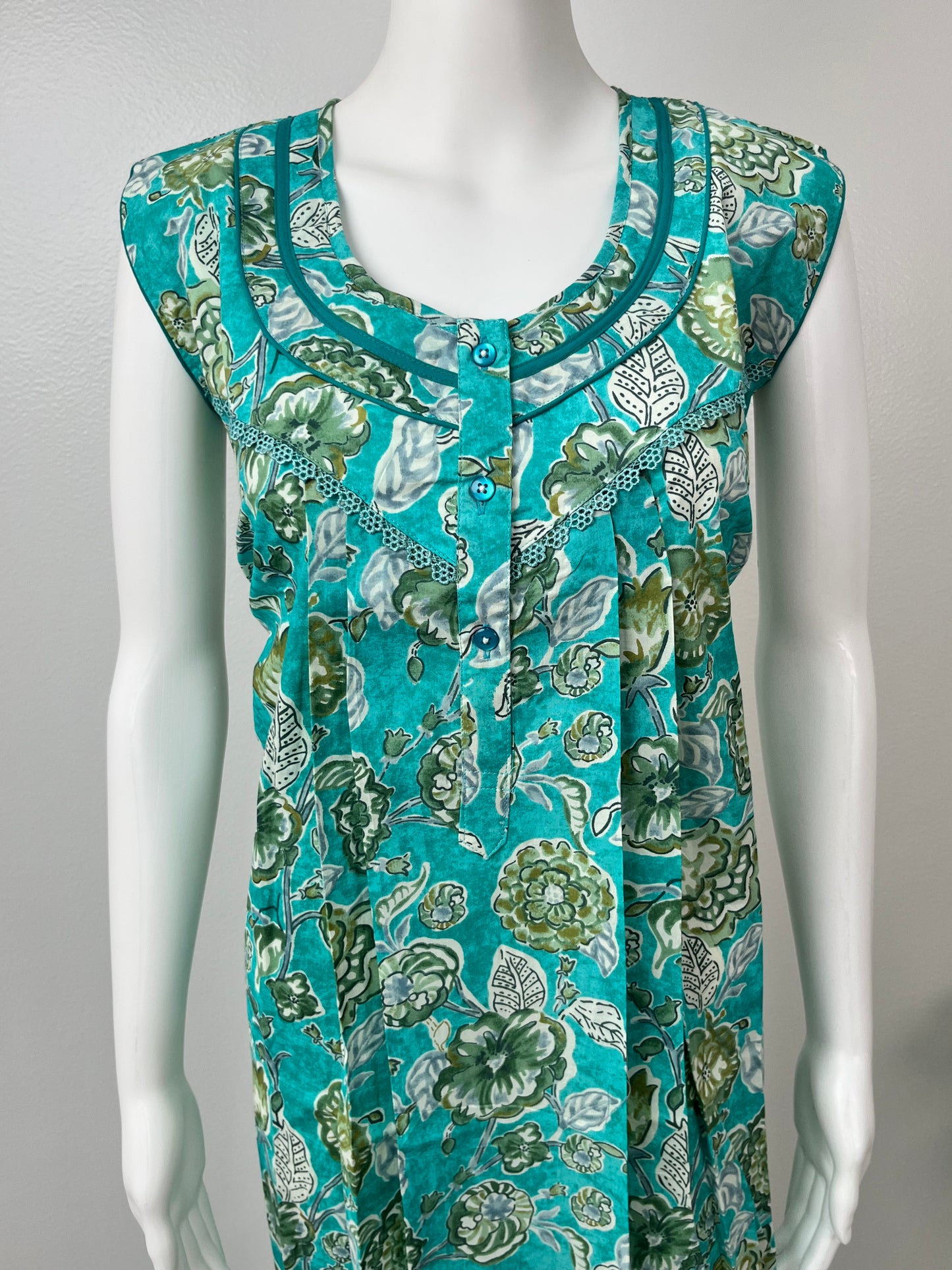 Teal 100% Cotton Sleeveless Nighty Comfortable & Elegant