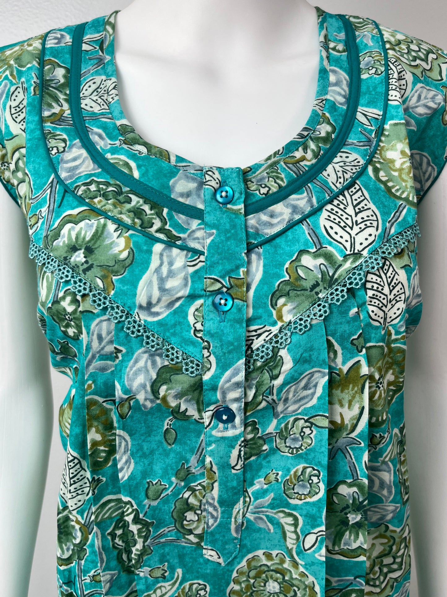 Teal 100% Cotton Sleeveless Nighty Comfortable & Elegant