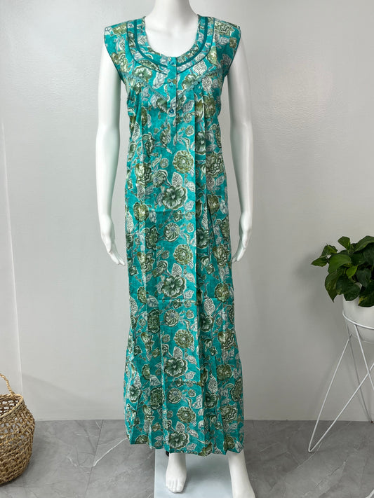 Teal 100% Cotton Sleeveless Nighty Comfortable & Elegant