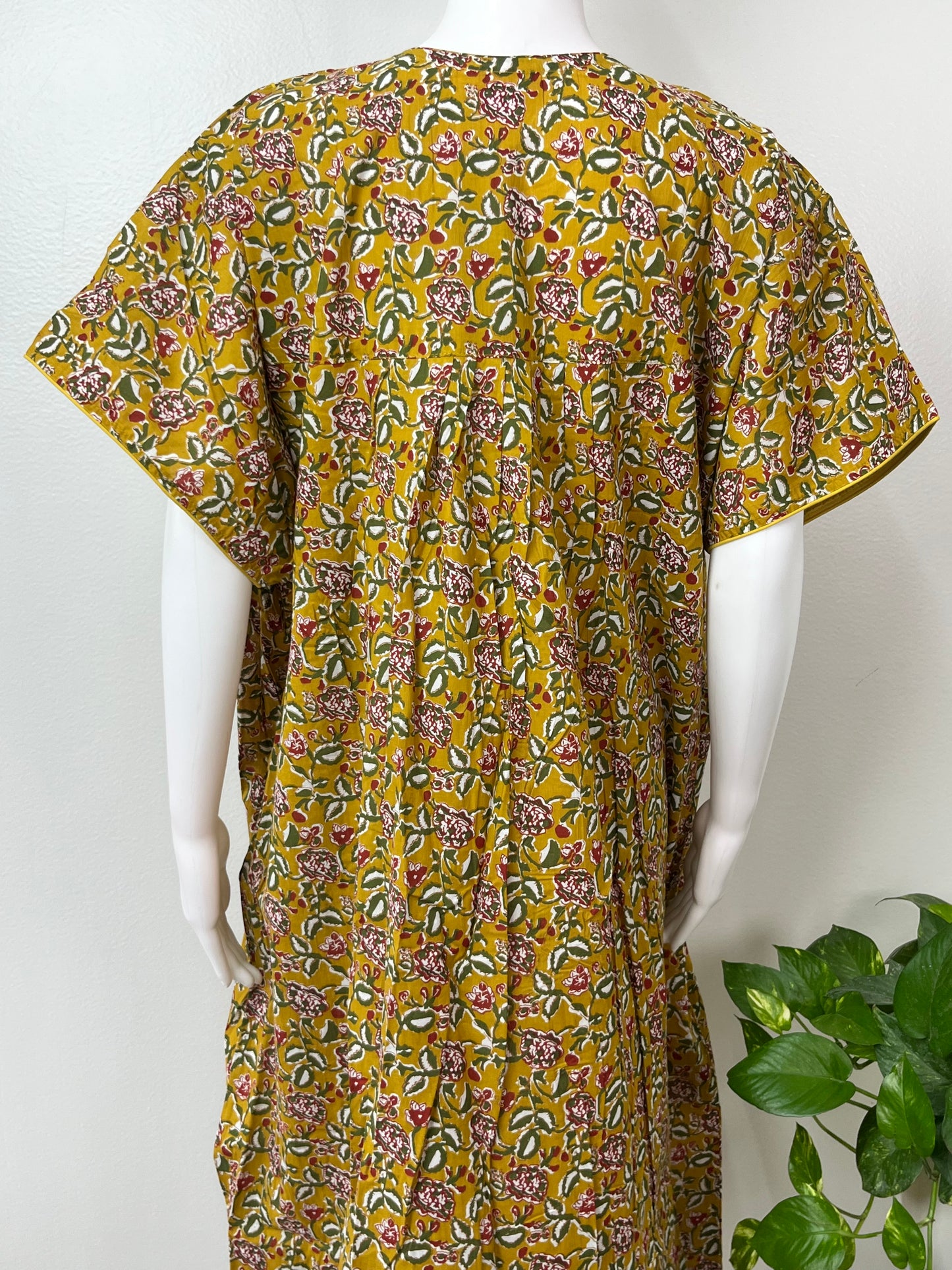 Mustard Kalamkari Printed Cotton Nightgown
