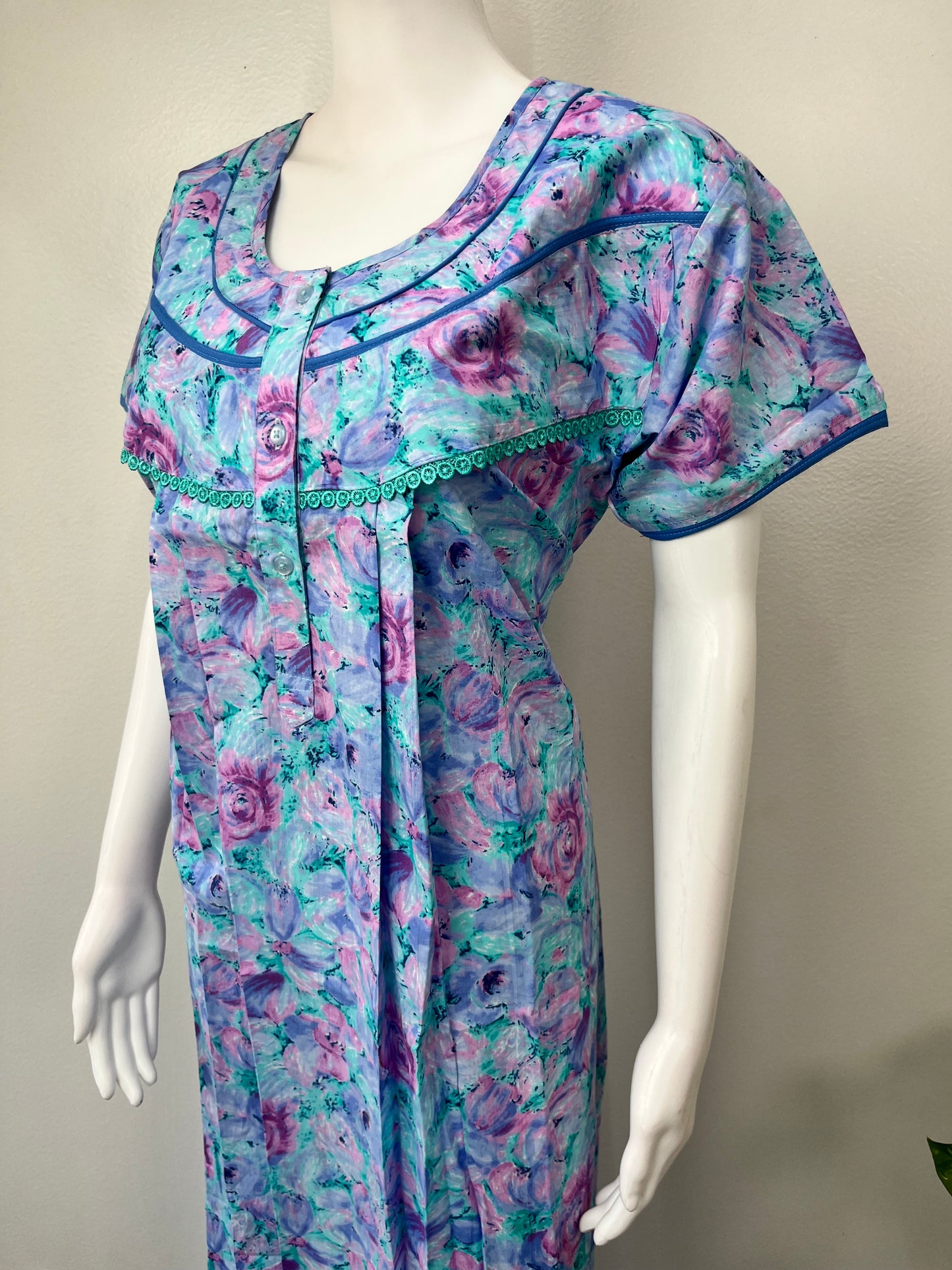 Sky Blue Pleated Cotton Nighty