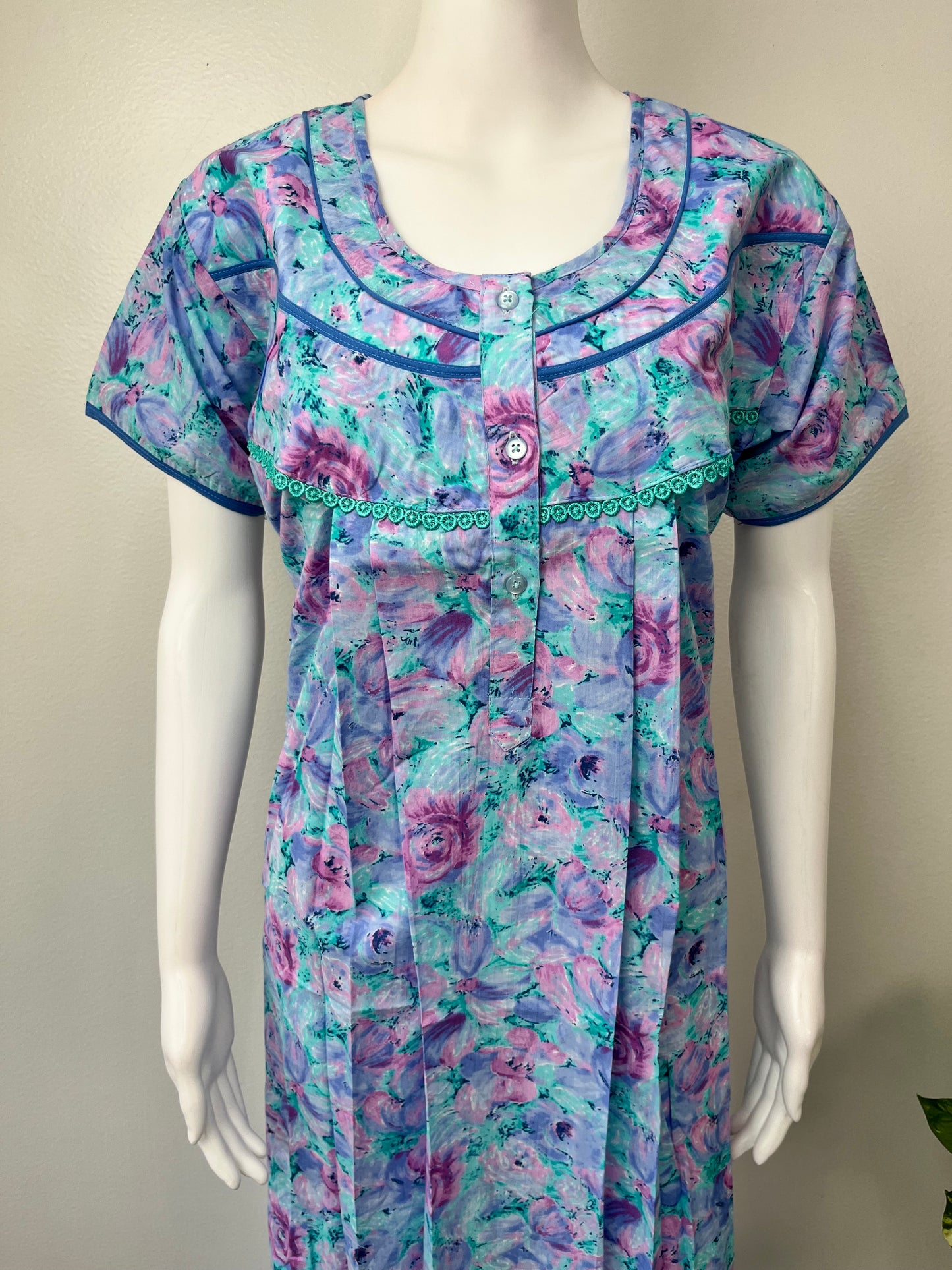 Sky Blue Pleated Cotton Nighty