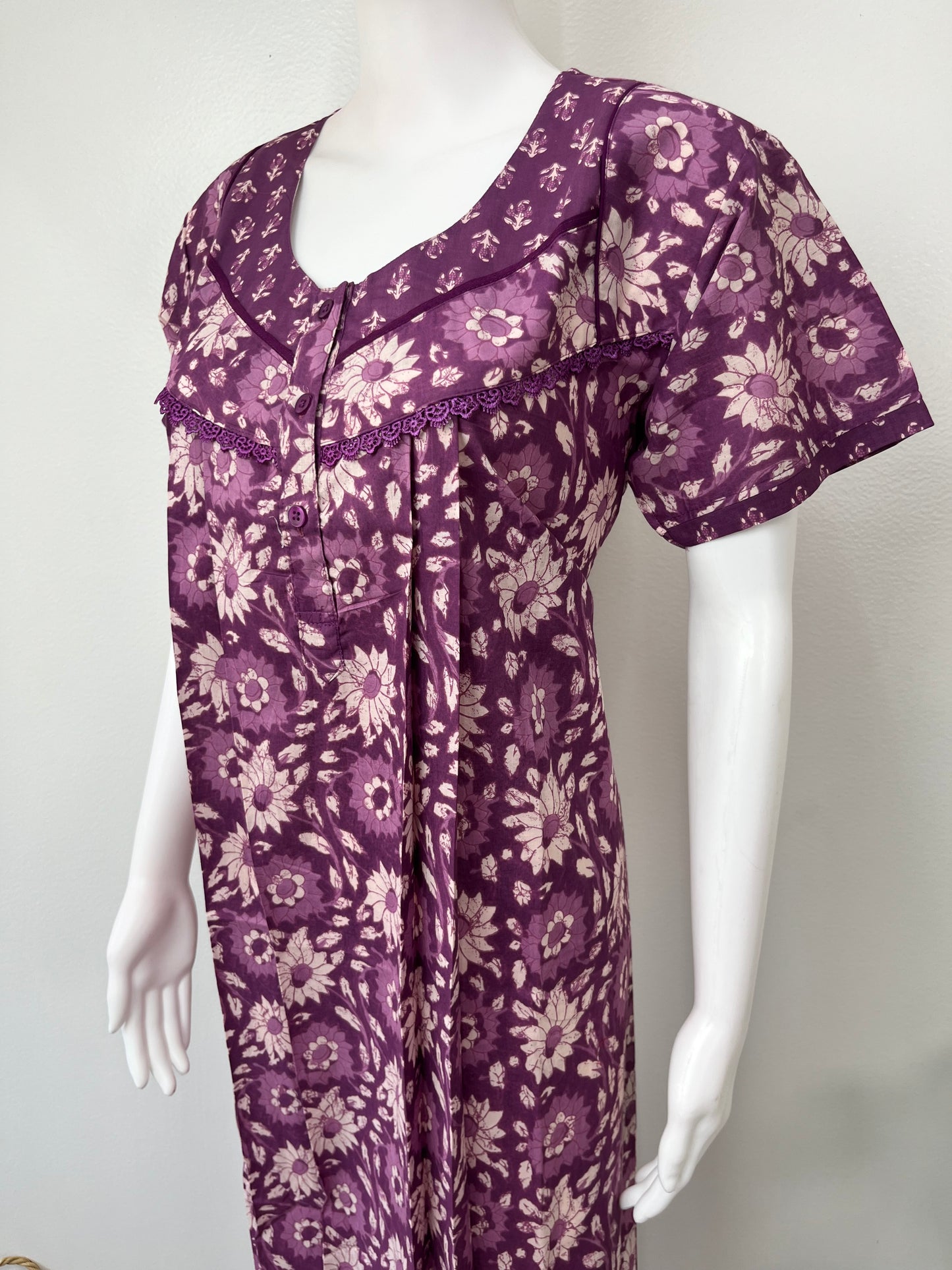 Purple Floral 100% Cotton Nighty Soft & Comfortable