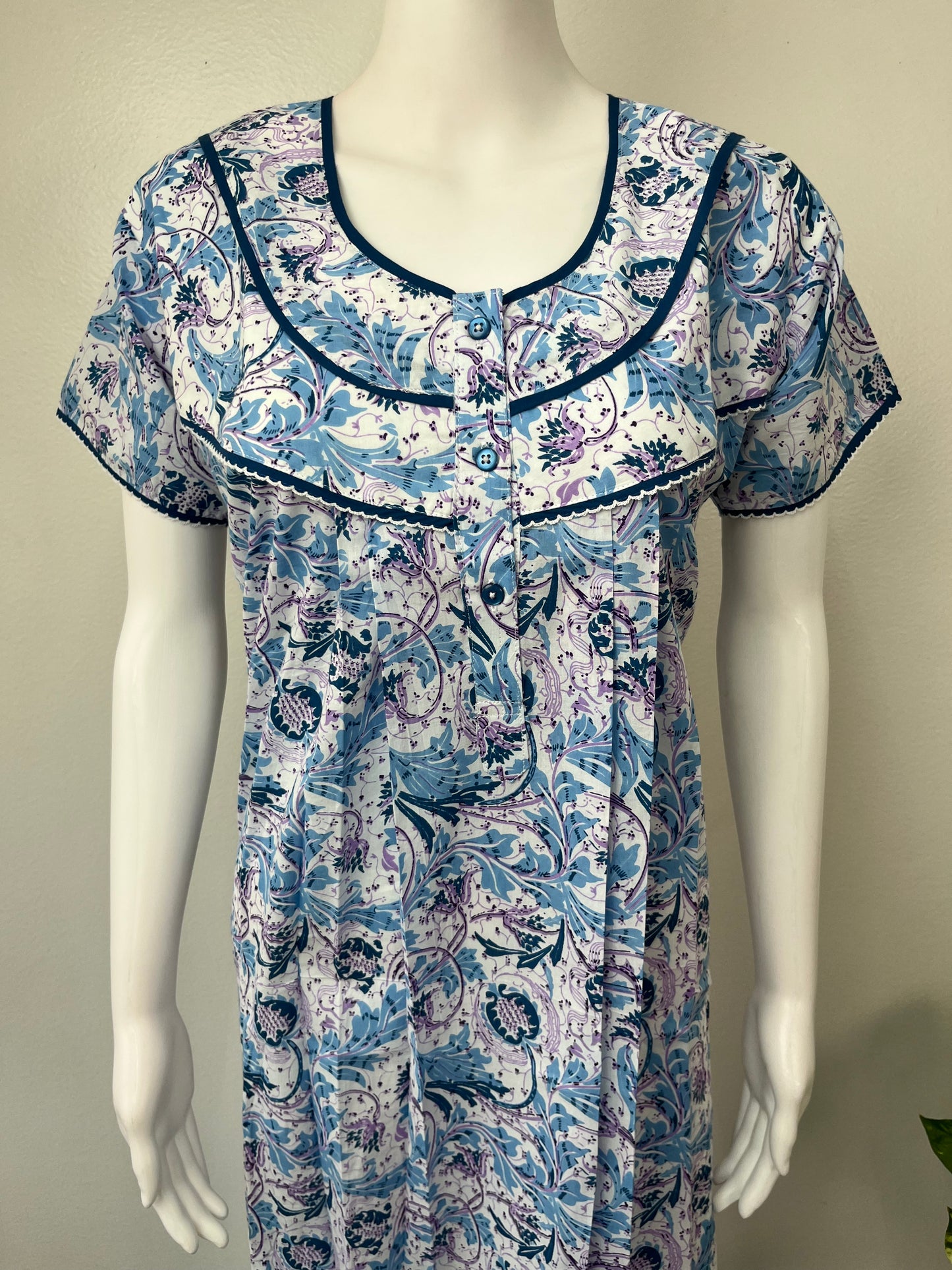 Sky Blue Printed 100% Cotton Nightgown