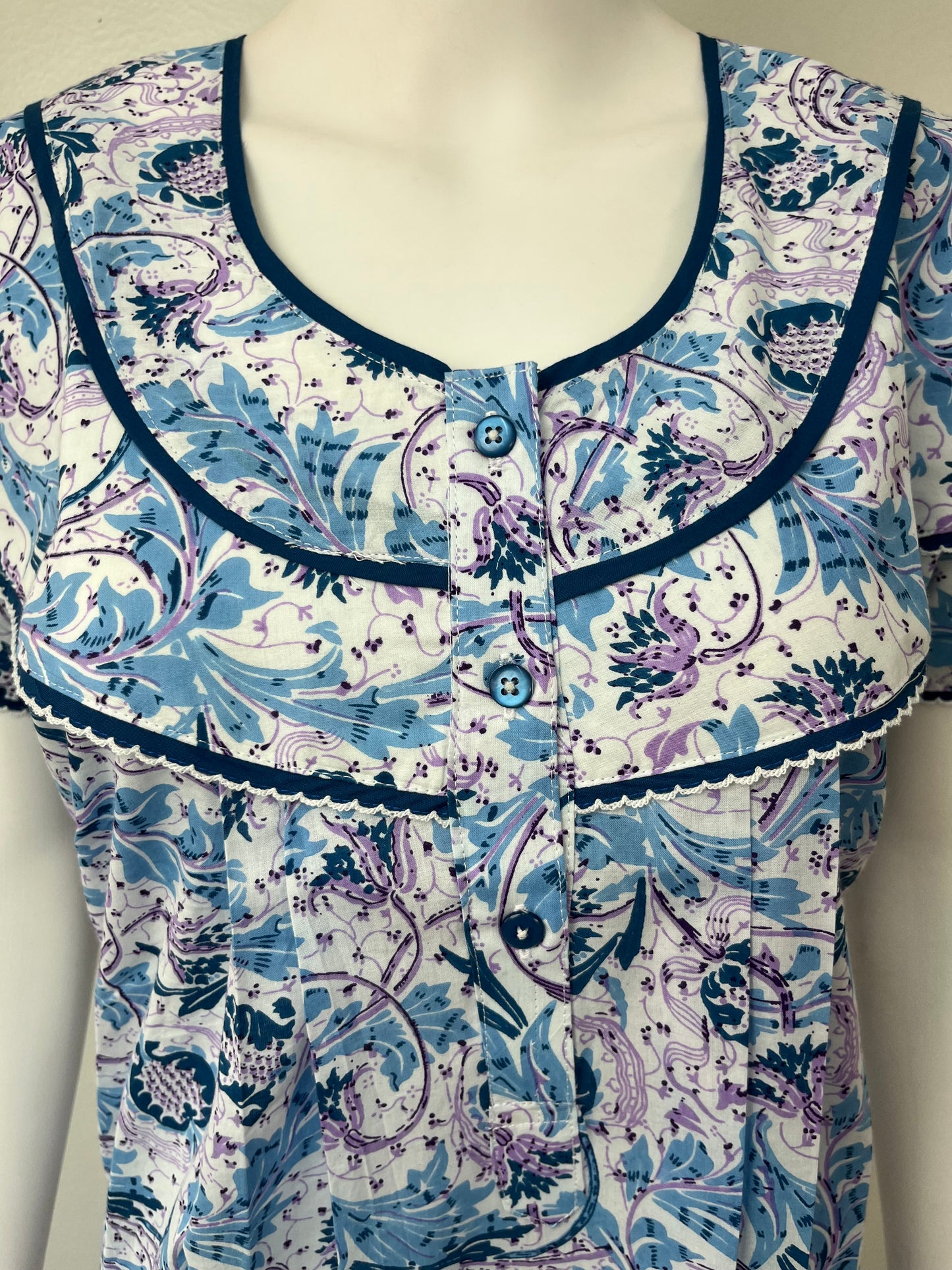Sky Blue Printed 100% Cotton Nightgown
