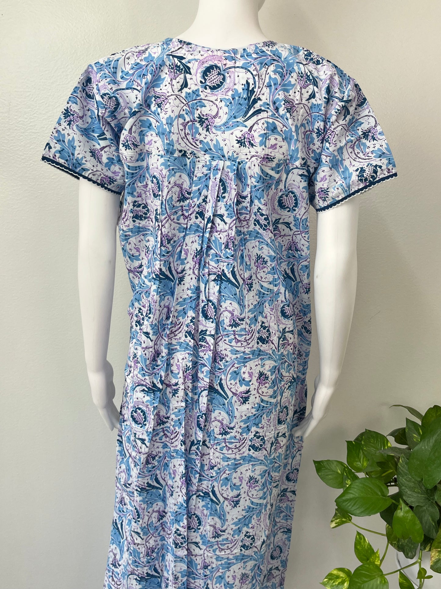 Sky Blue Printed 100% Cotton Nightgown