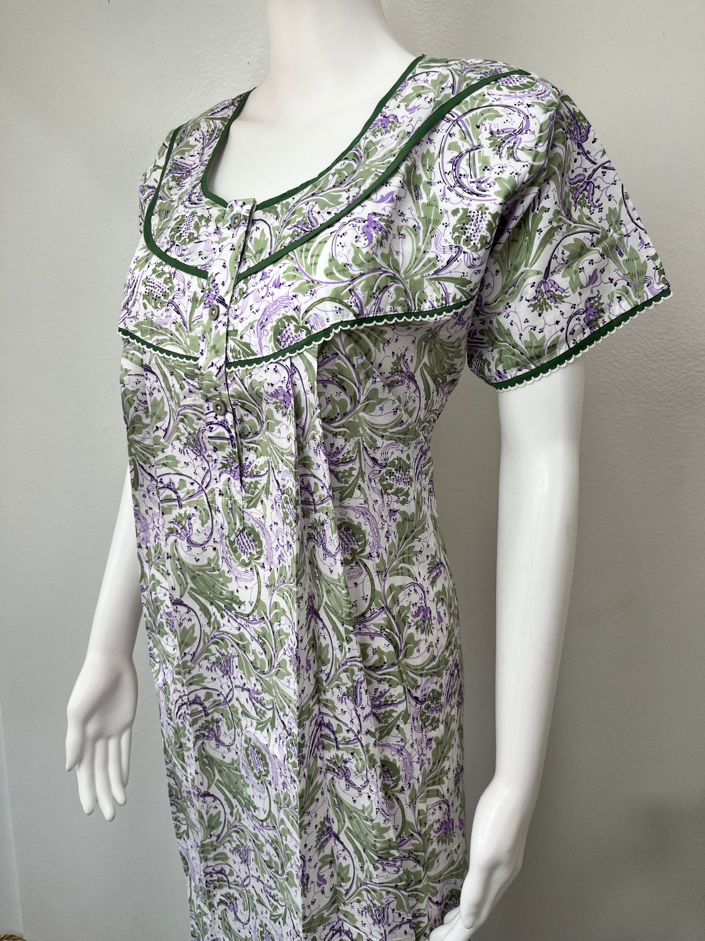 White & Purple Pure Cotton Nighty with Digital Print