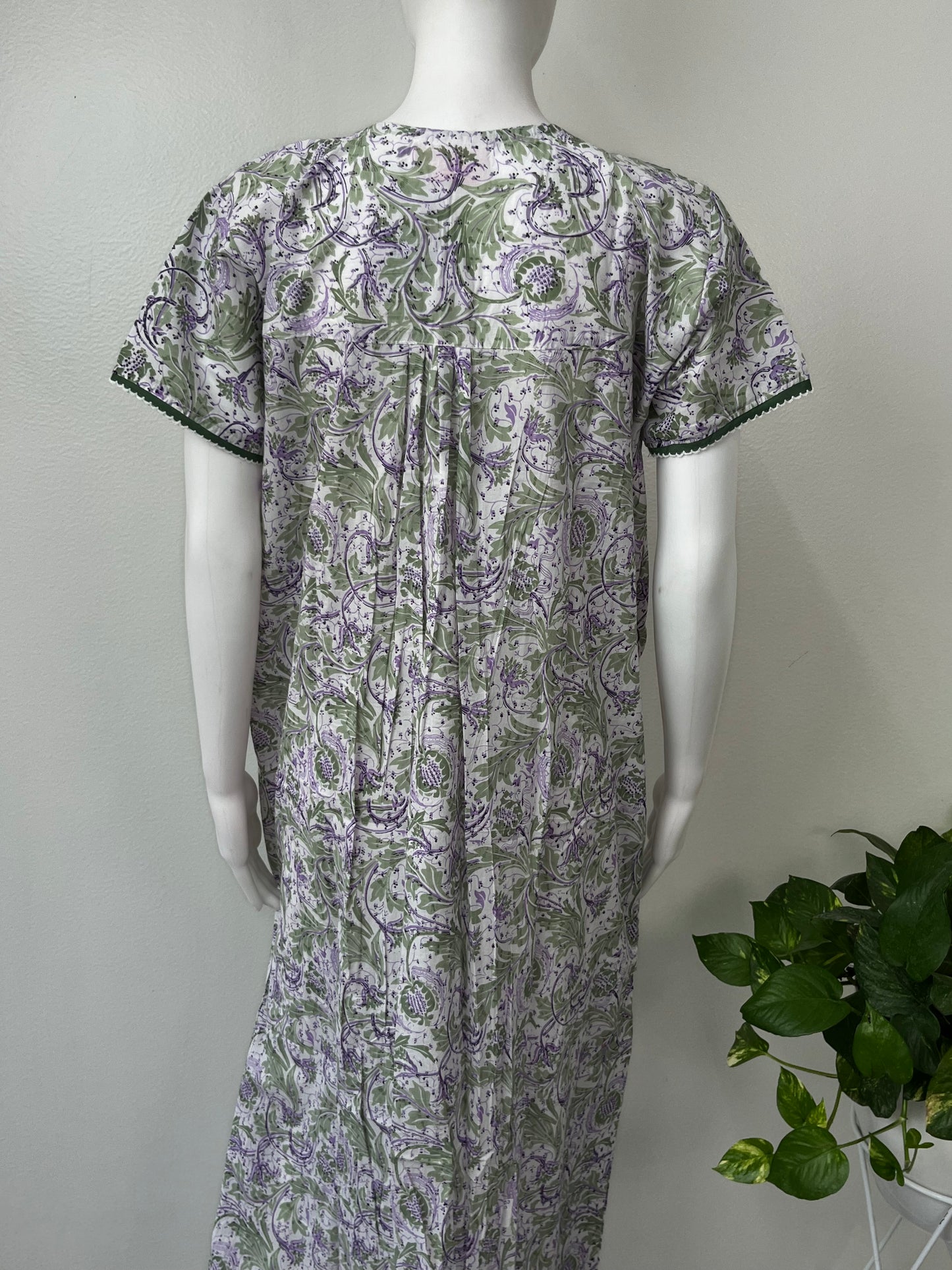 White & Purple Pure Cotton Nighty with Digital Print