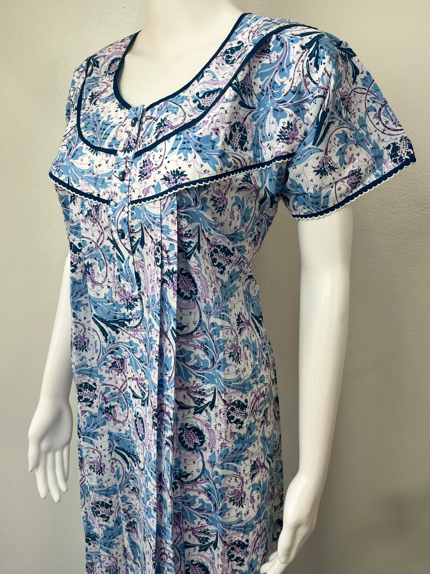 Sky Blue Printed 100% Cotton Nightgown