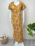 Mustard Pleated Cambric Cotton Women's Nightgown