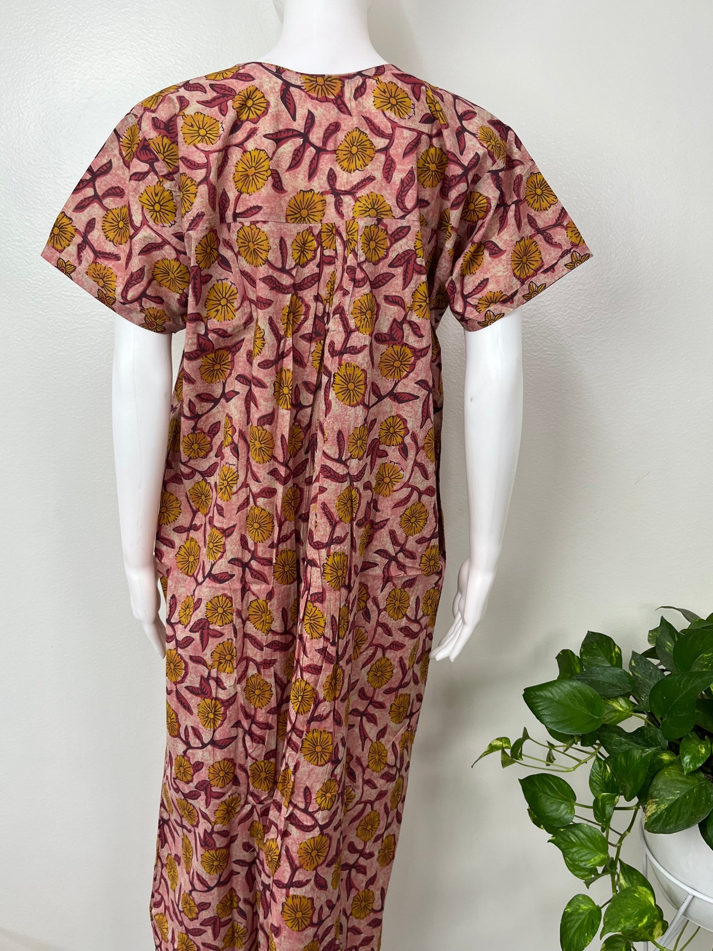 Maroon Pleated Cambric Cotton Nightgown