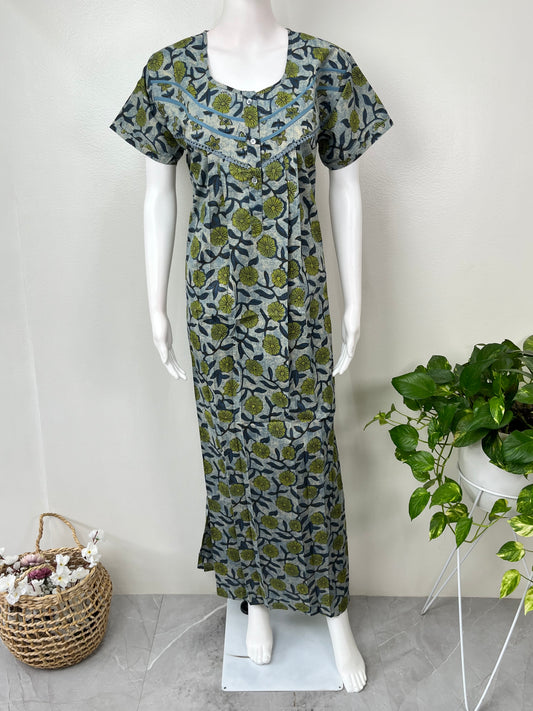 Floral Cambric Cotton Nighty for Women