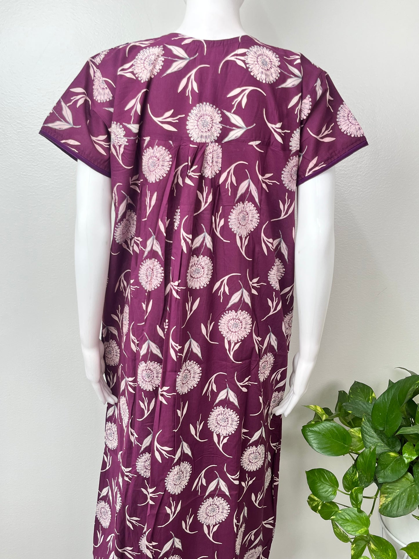 Purple Floral Printed Cambric Cotton Nightgown