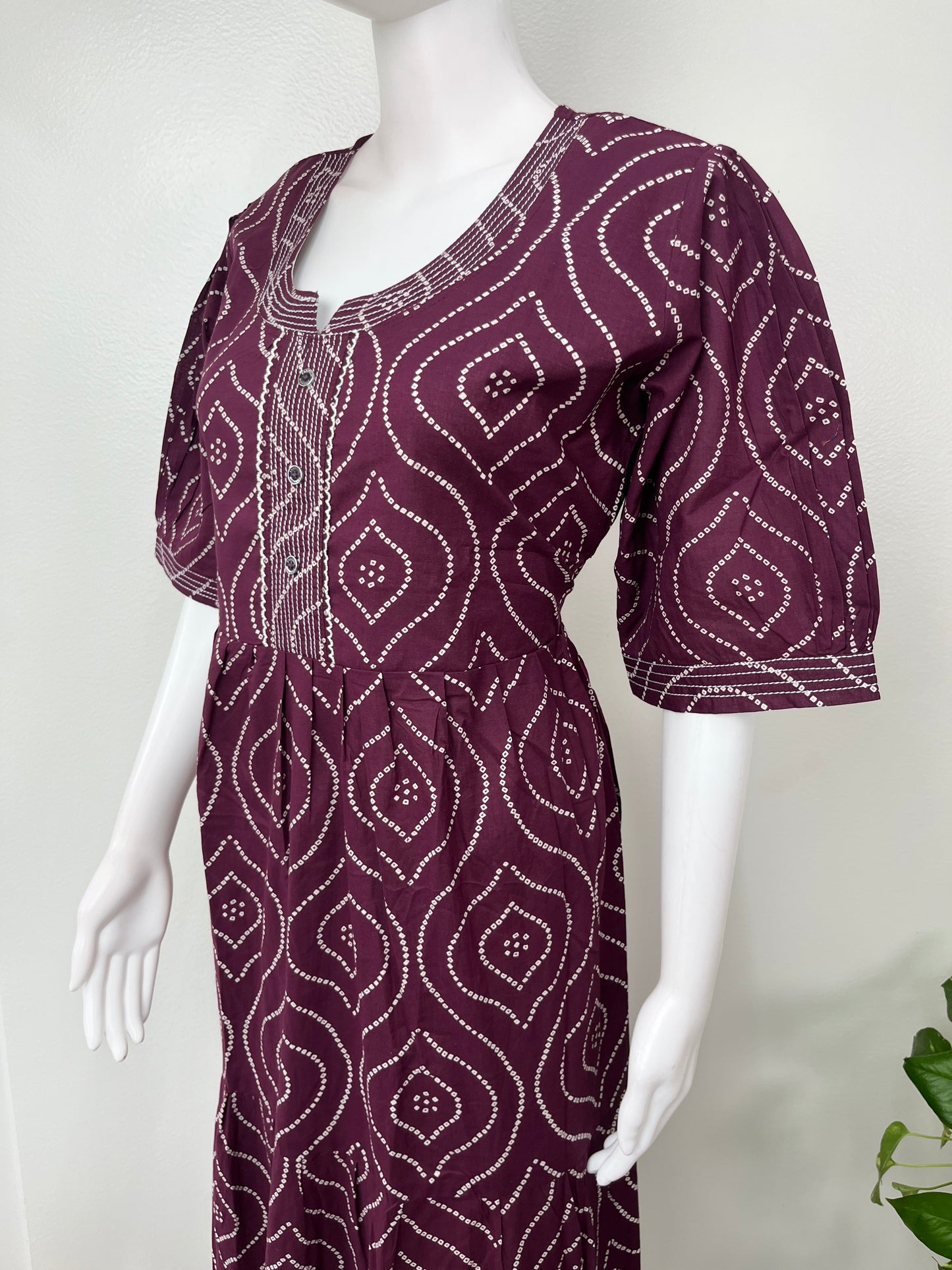 Wine Cambric Cotton Umbrella Style Nighty