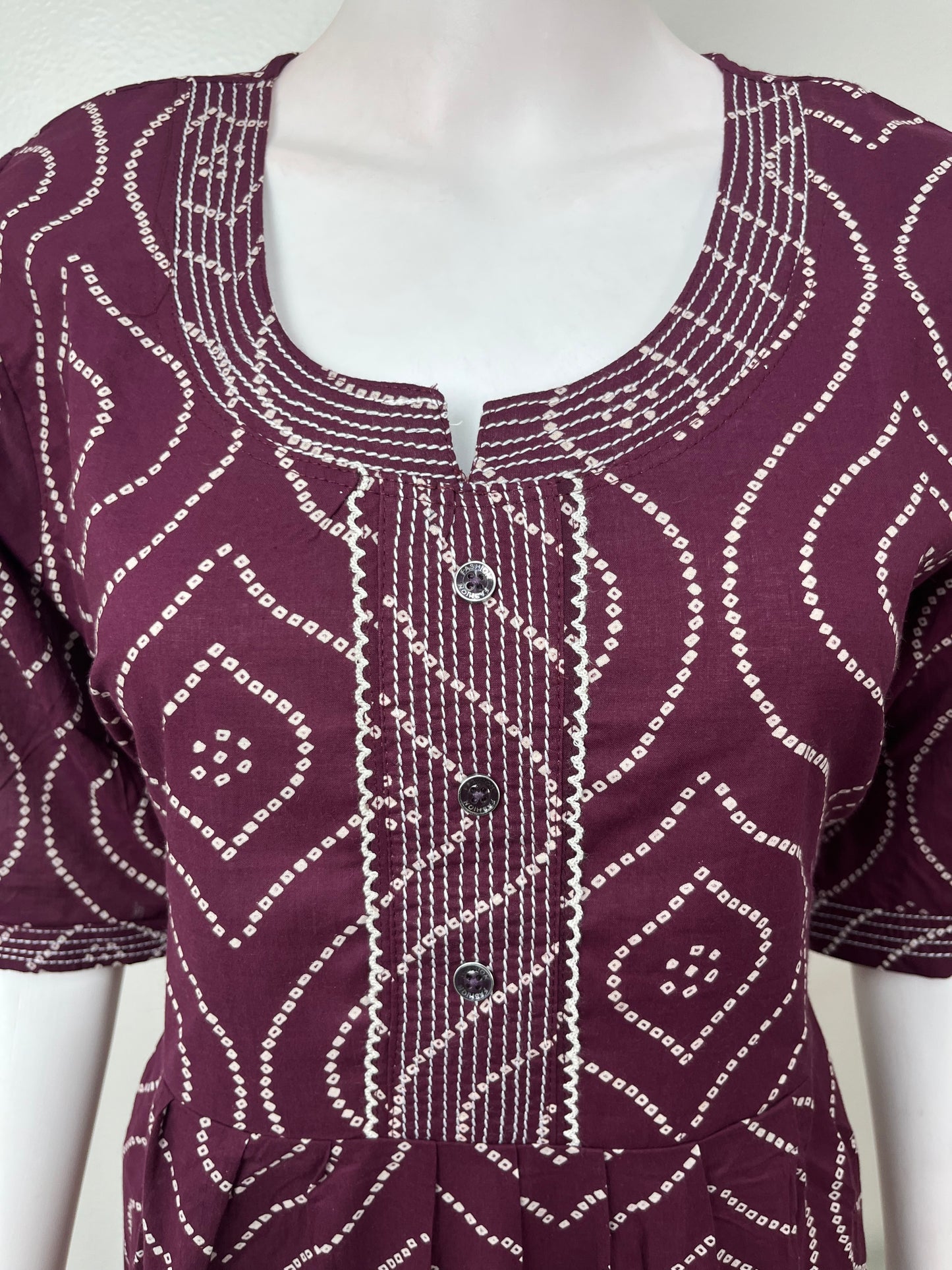 Wine Cambric Cotton Umbrella Style Nighty
