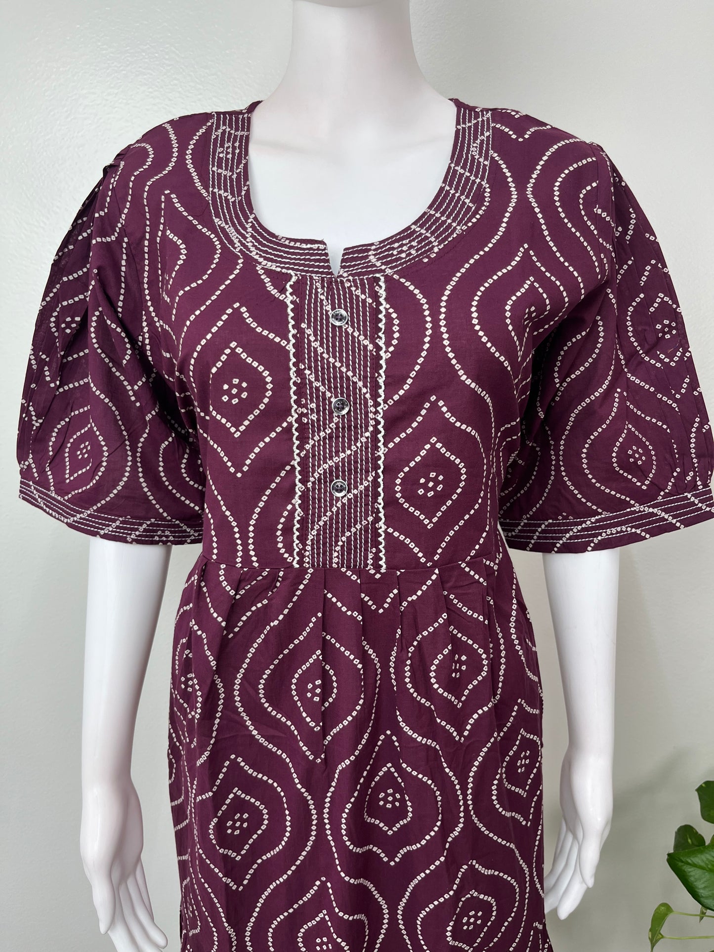 Wine Cambric Cotton Umbrella Style Nighty
