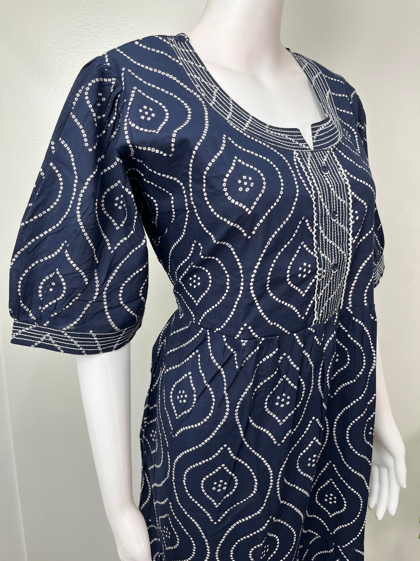 Navy Blue Bandhani Cambric Cotton Nighty