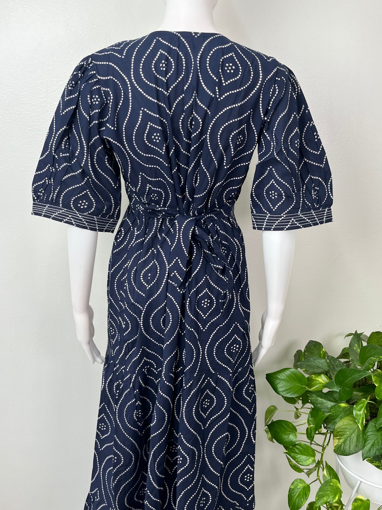 Navy Blue Bandhani Cambric Cotton Nighty