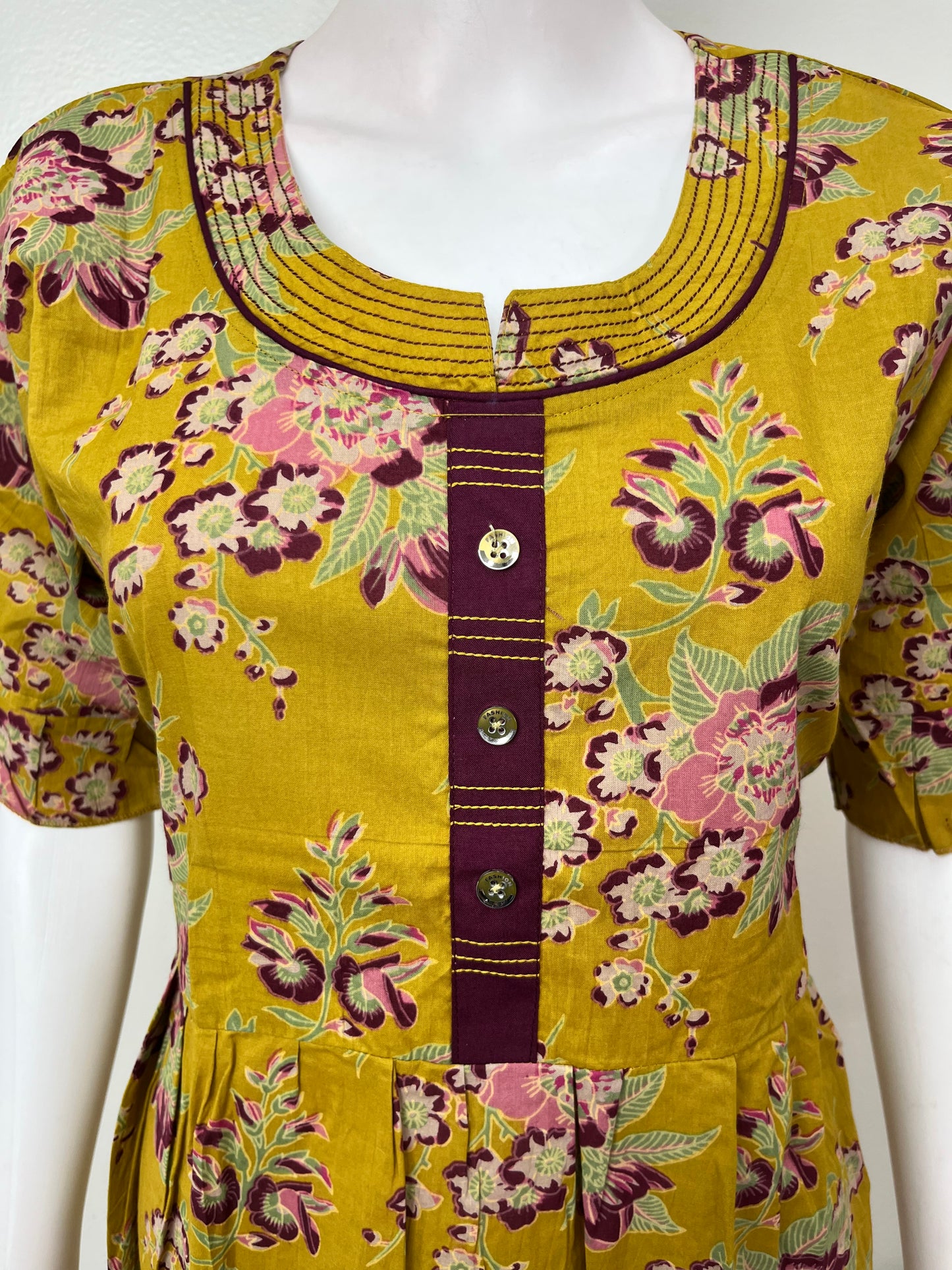 Mustard Frock Style Cambric Cotton Nighty for Women