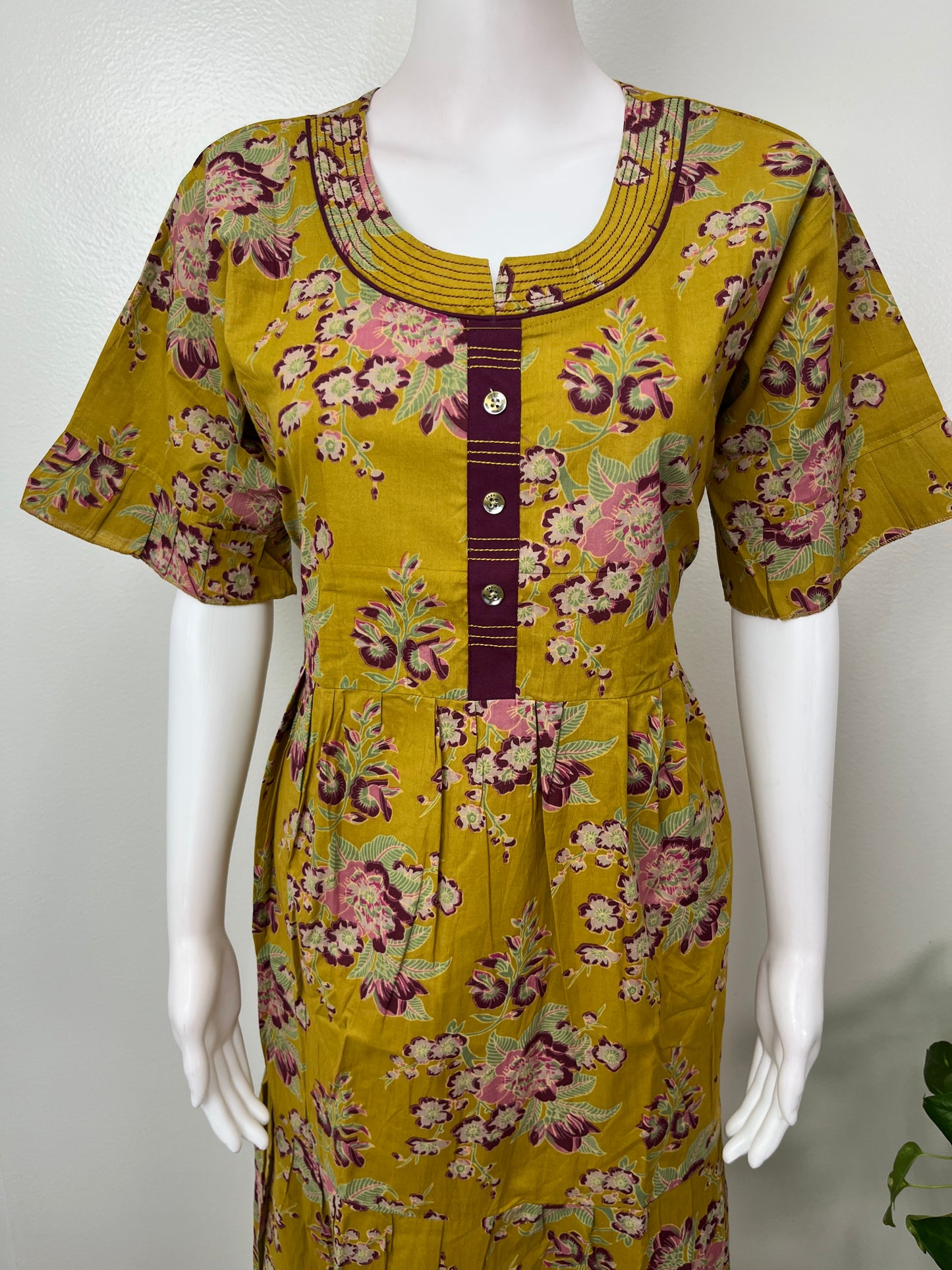 Mustard Frock Style Cambric Cotton Nighty for Women