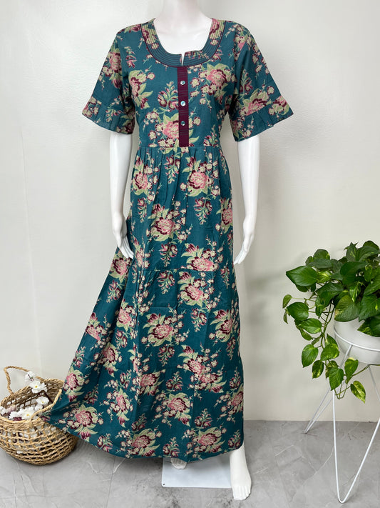 Bottle Green Cambric Cotton Umbrella Style Nightgown