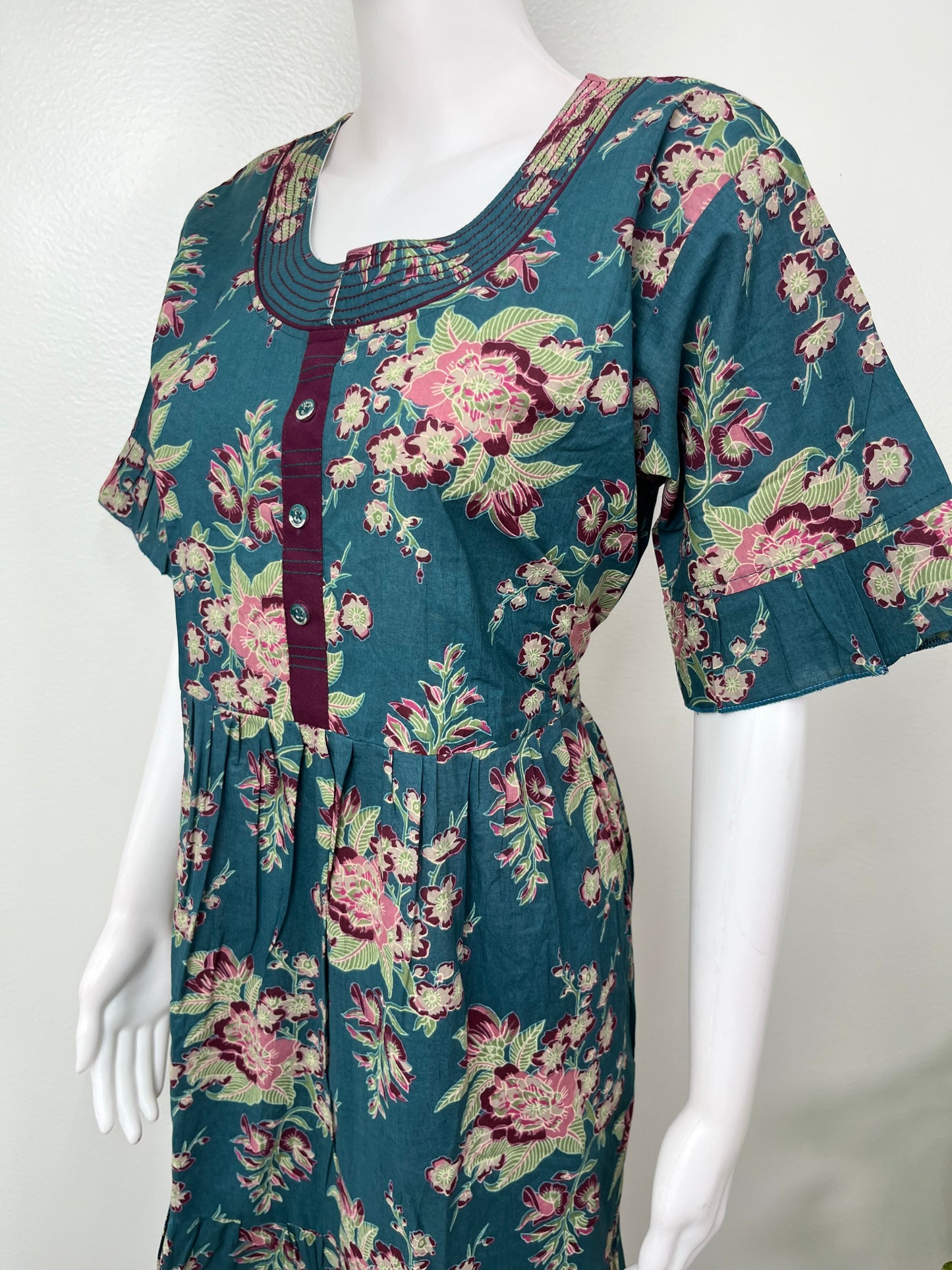Bottle Green Cambric Cotton Umbrella Style Nightgown