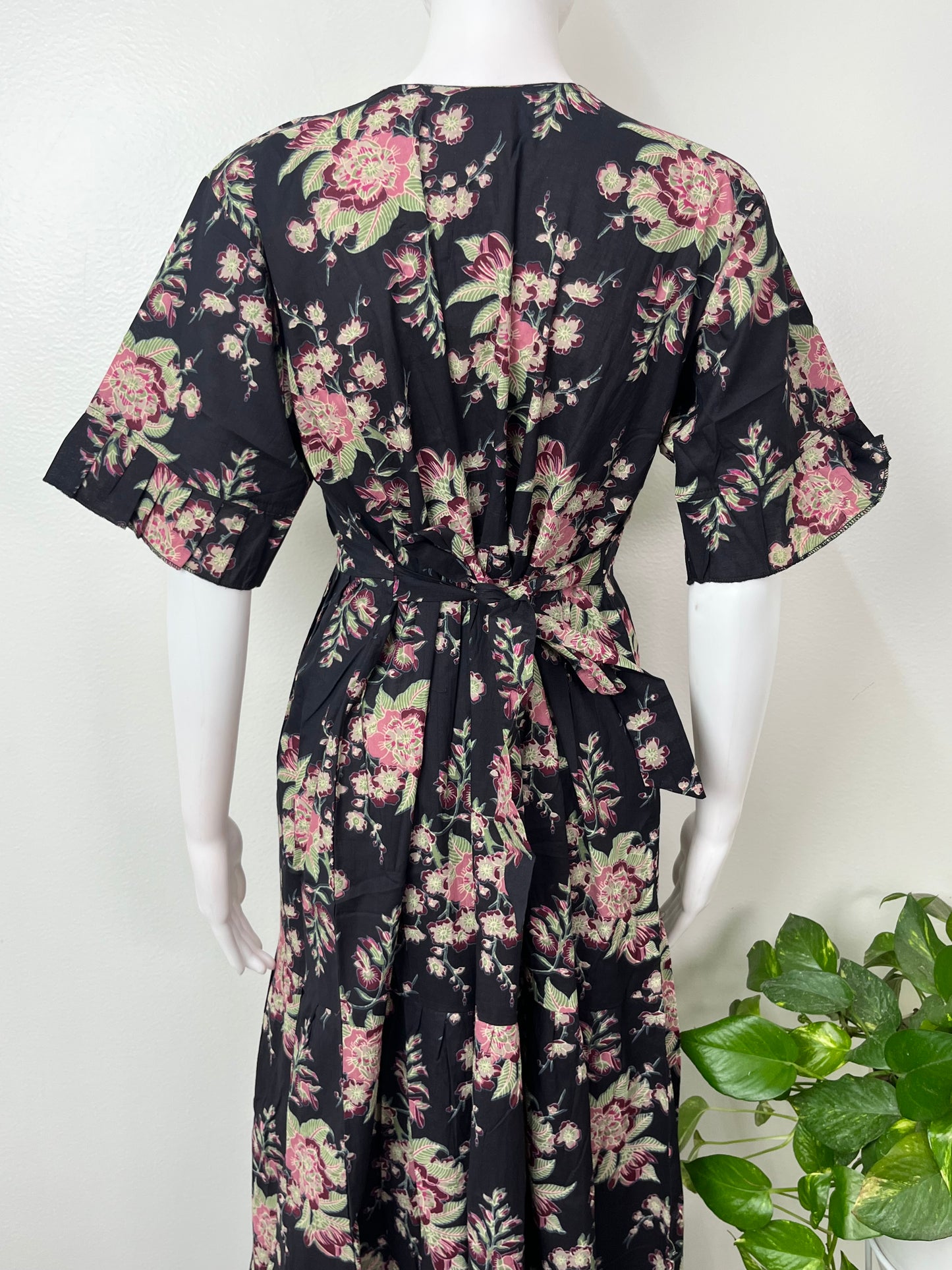 Black Floral Umbrella Style Cambric Cotton Nightgown