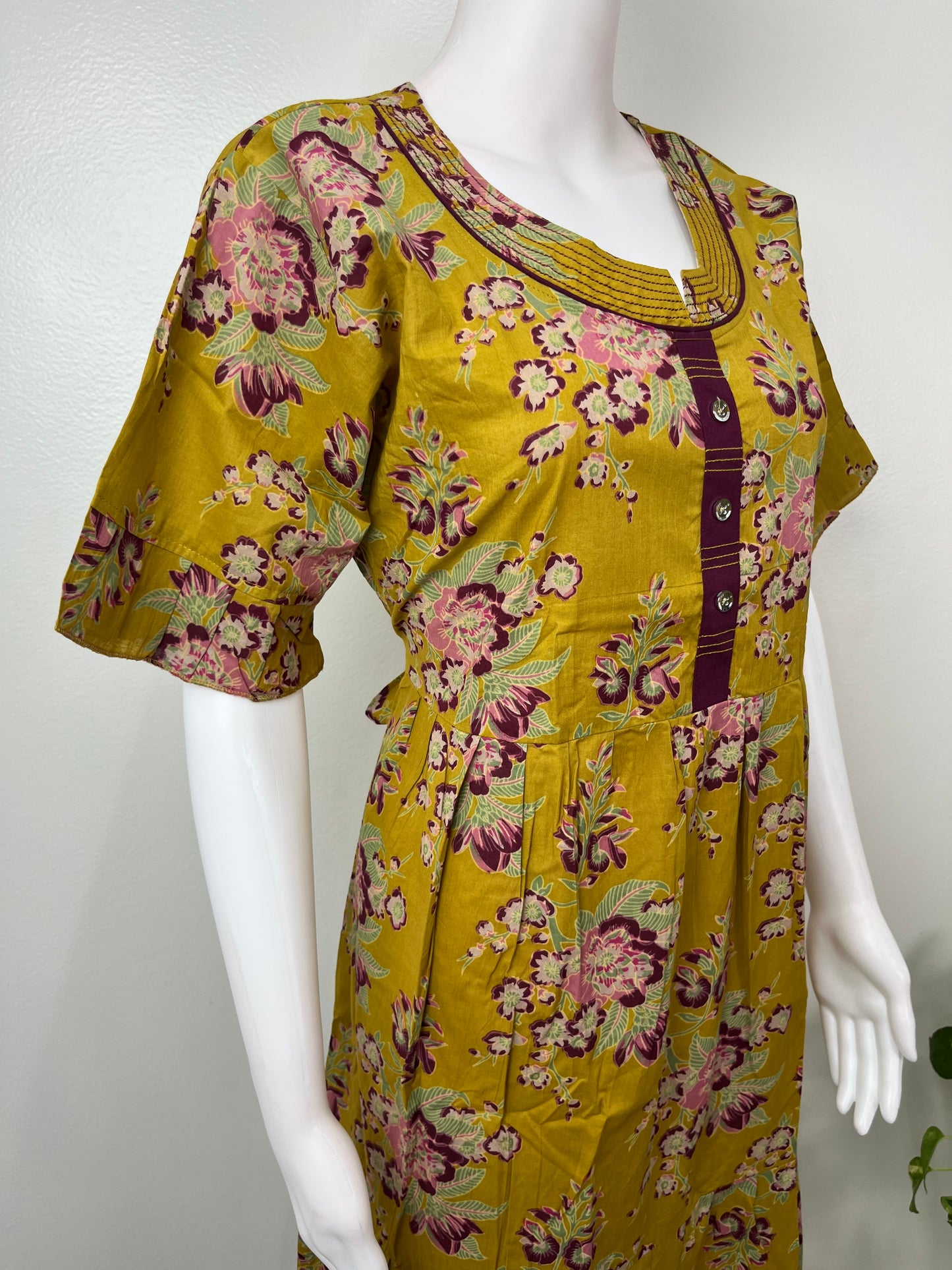 Mustard Frock Style Cambric Cotton Nighty for Women