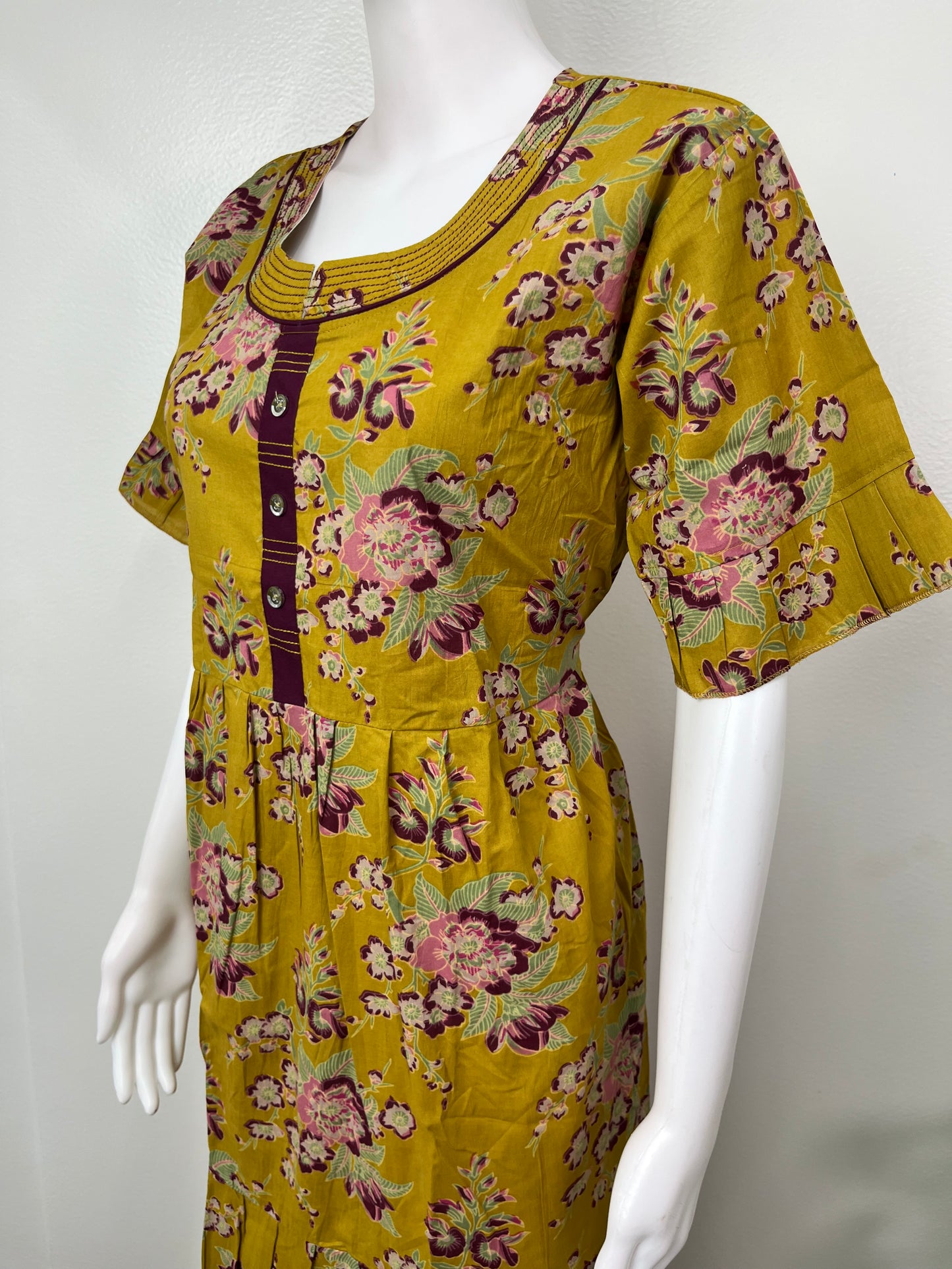 Mustard Frock Style Cambric Cotton Nighty for Women