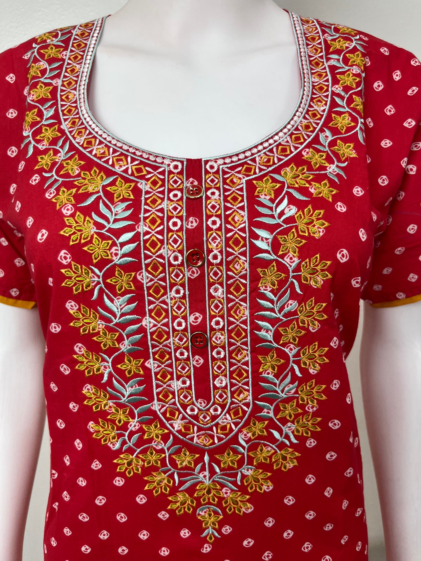 Red Cambric Cotton Nightgown Soft & Comfortable