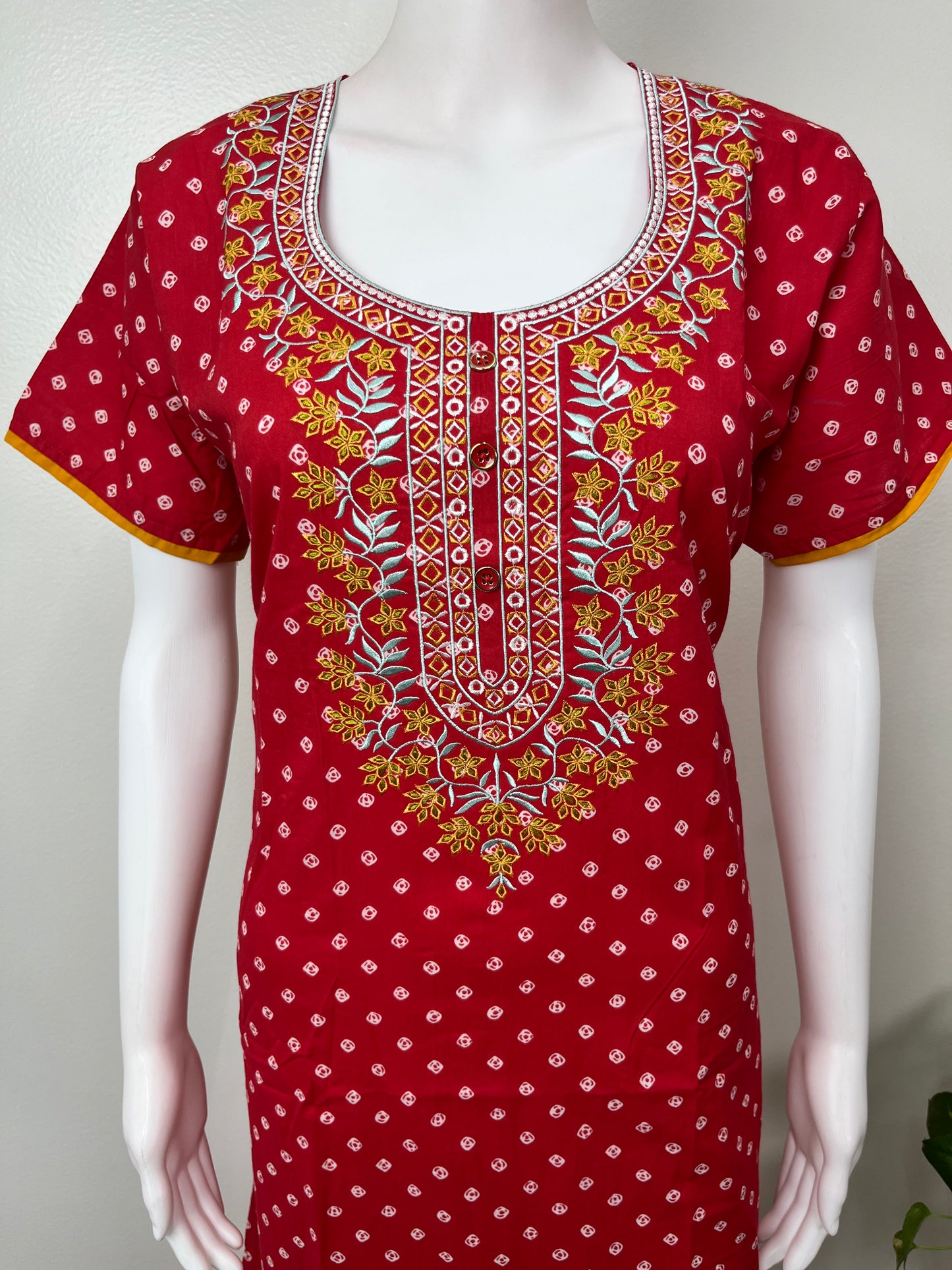 Red Cambric Cotton Nightgown Soft & Comfortable