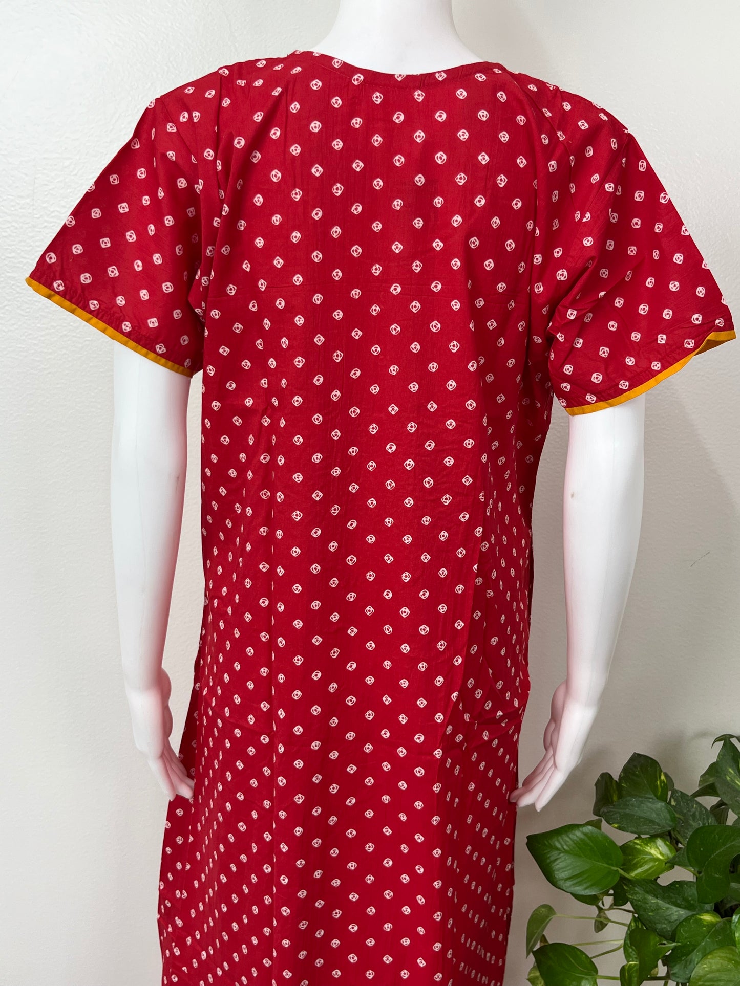 Red Cambric Cotton Nightgown Soft & Comfortable