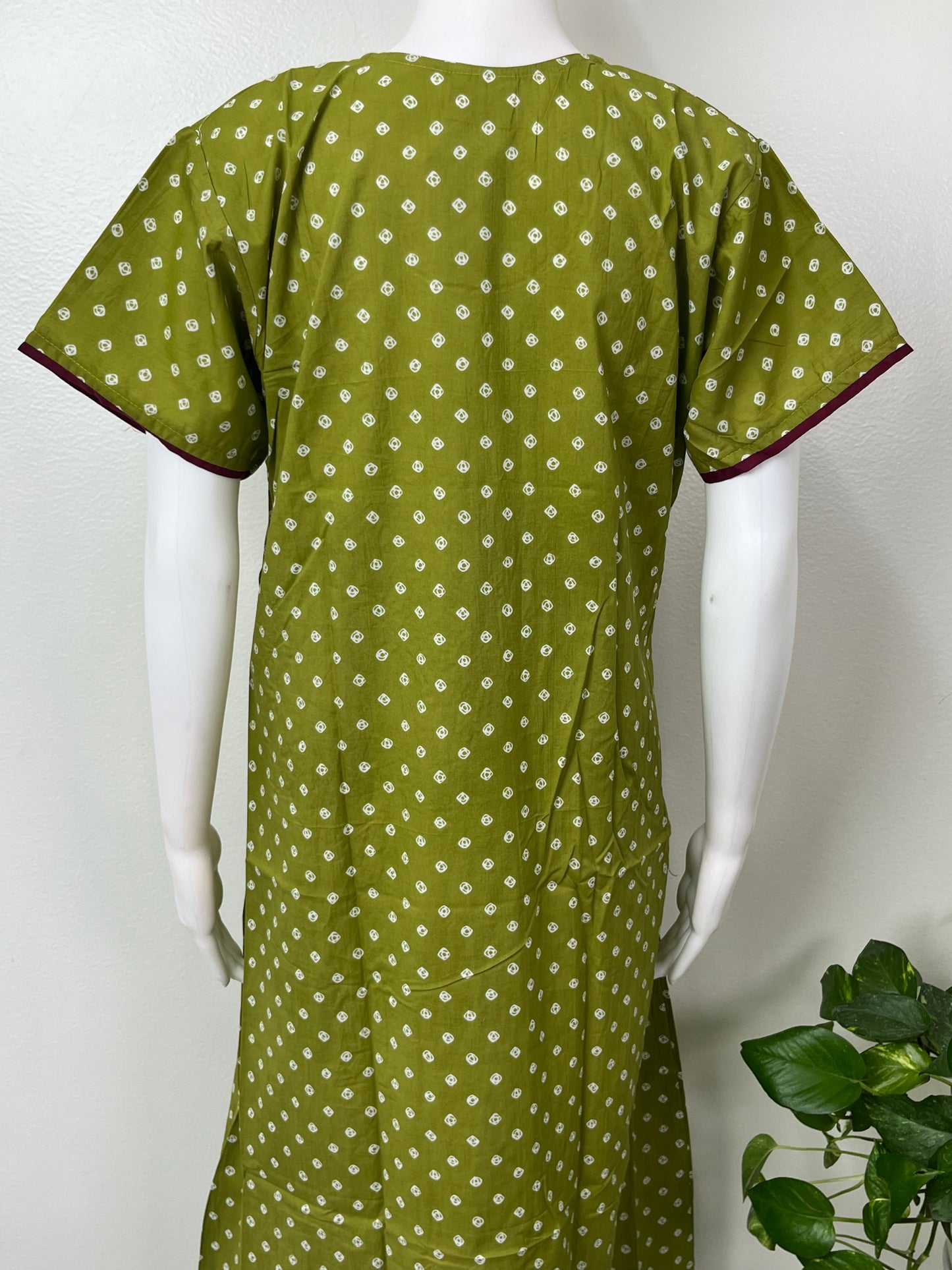 Green Cambric Cotton Embroidered Nighty for Women