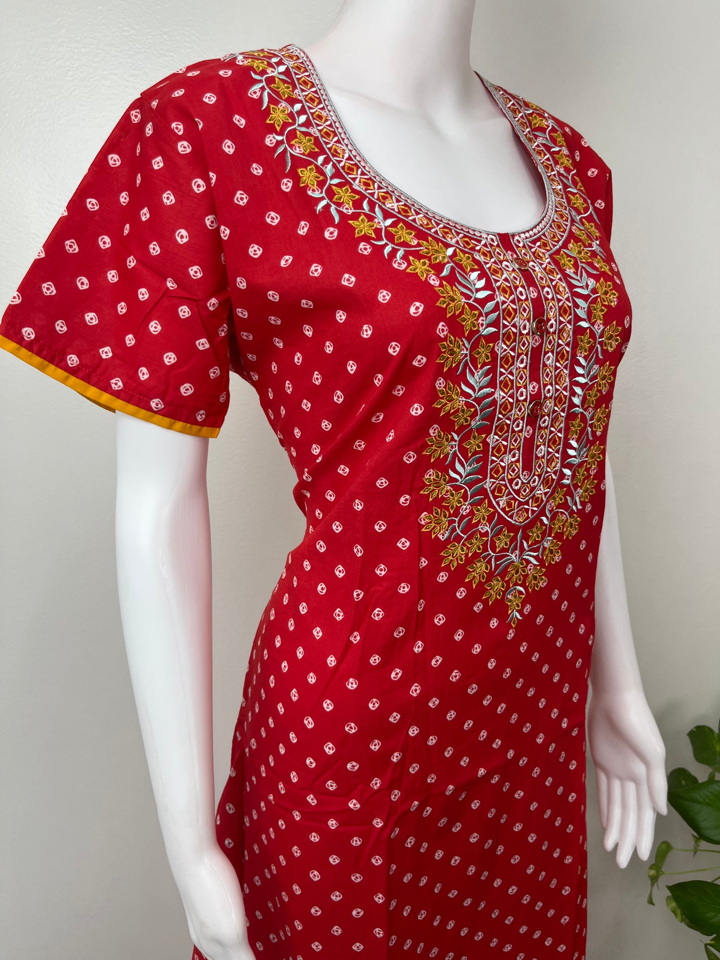 Red Cambric Cotton Nightgown Soft & Comfortable