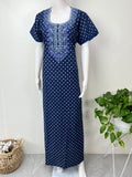 Navy Blue Classic Emrbroidered Cambric Cotton Nighty
