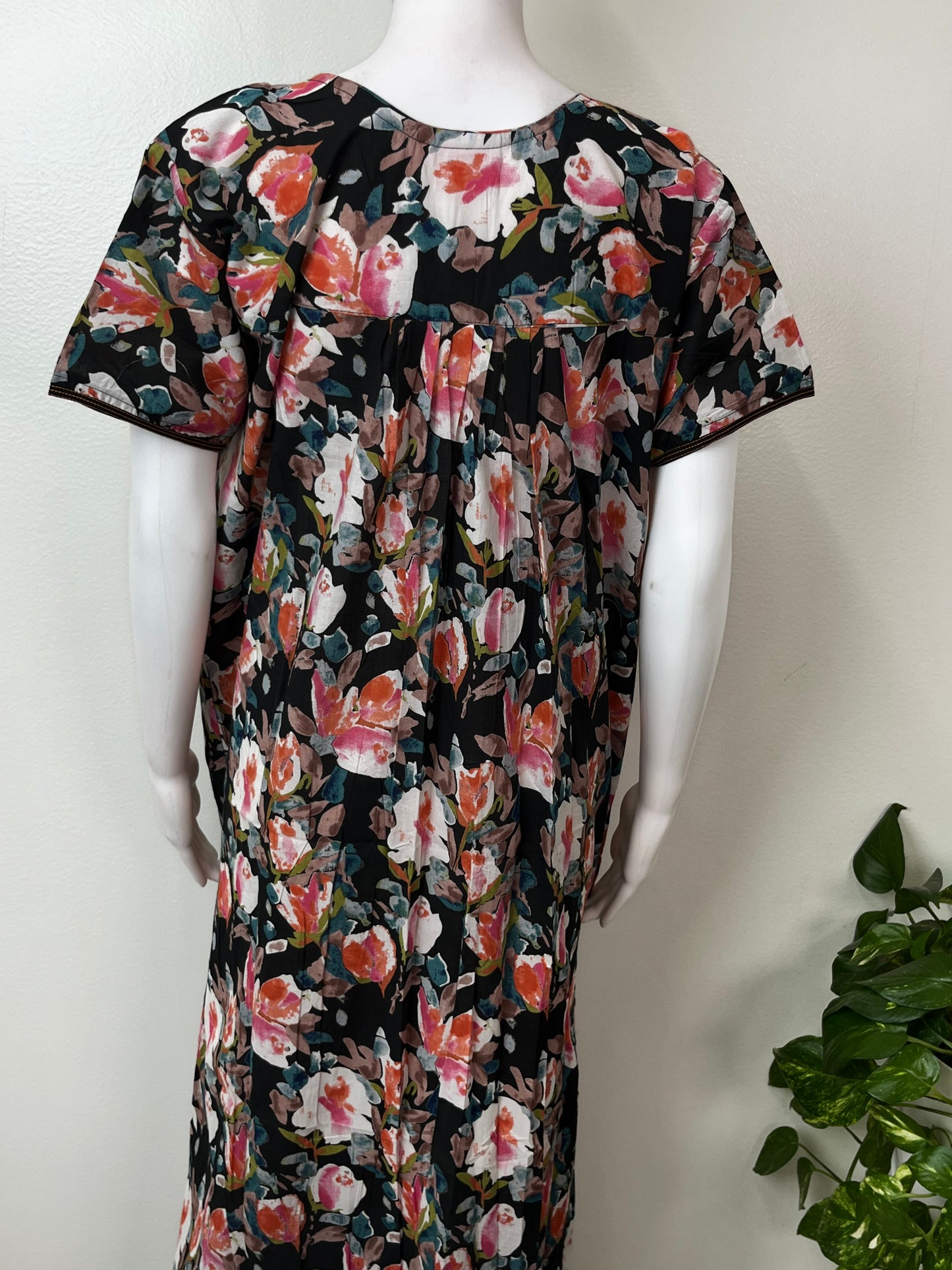 Black Floral Printed Cambric Cotton Women's Nighty