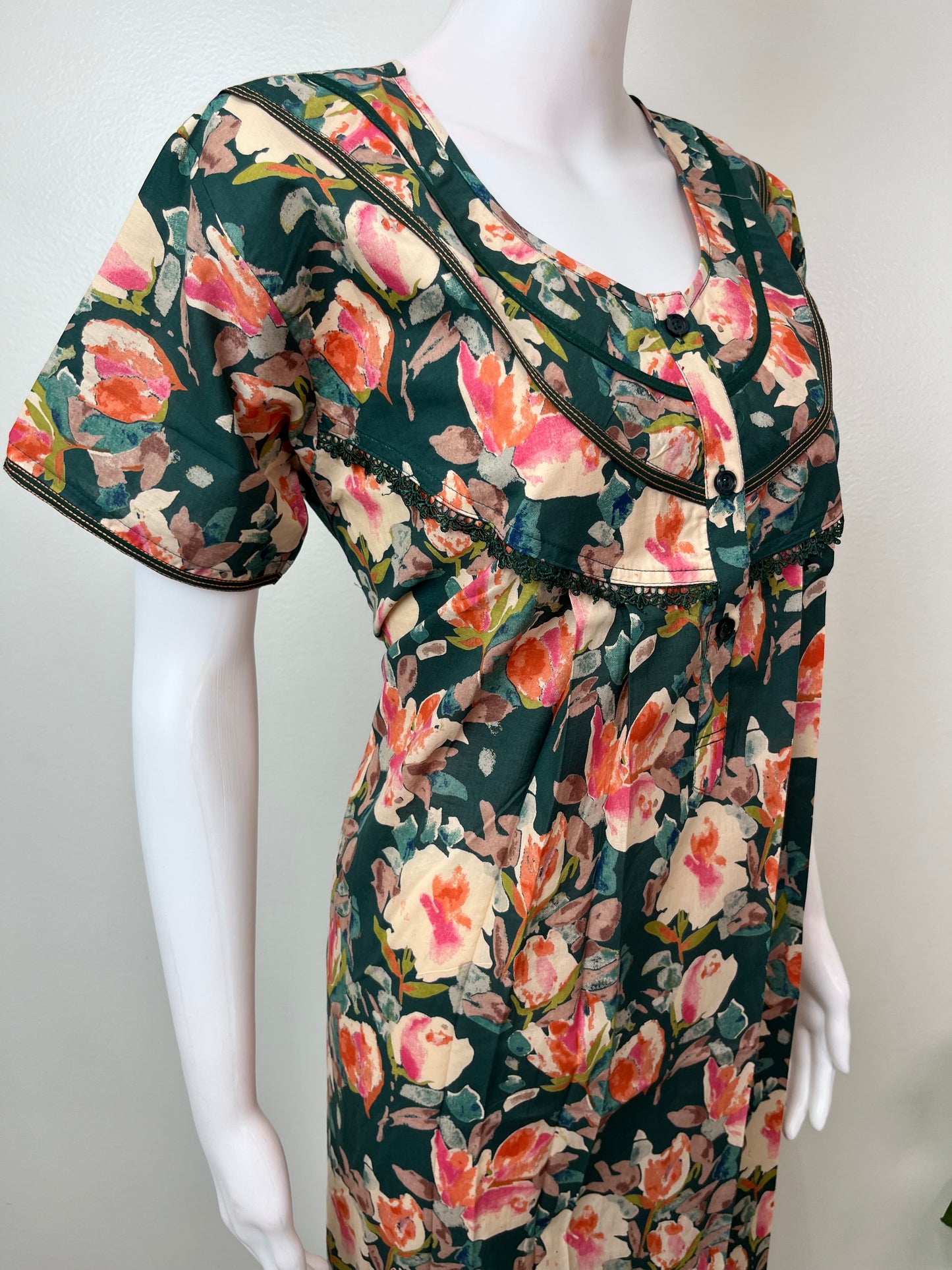 Bottle Green Cambric Cotton Nighty Soft & Comfortable