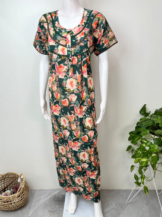 Bottle Green Cambric Cotton Nighty Soft & Comfortable