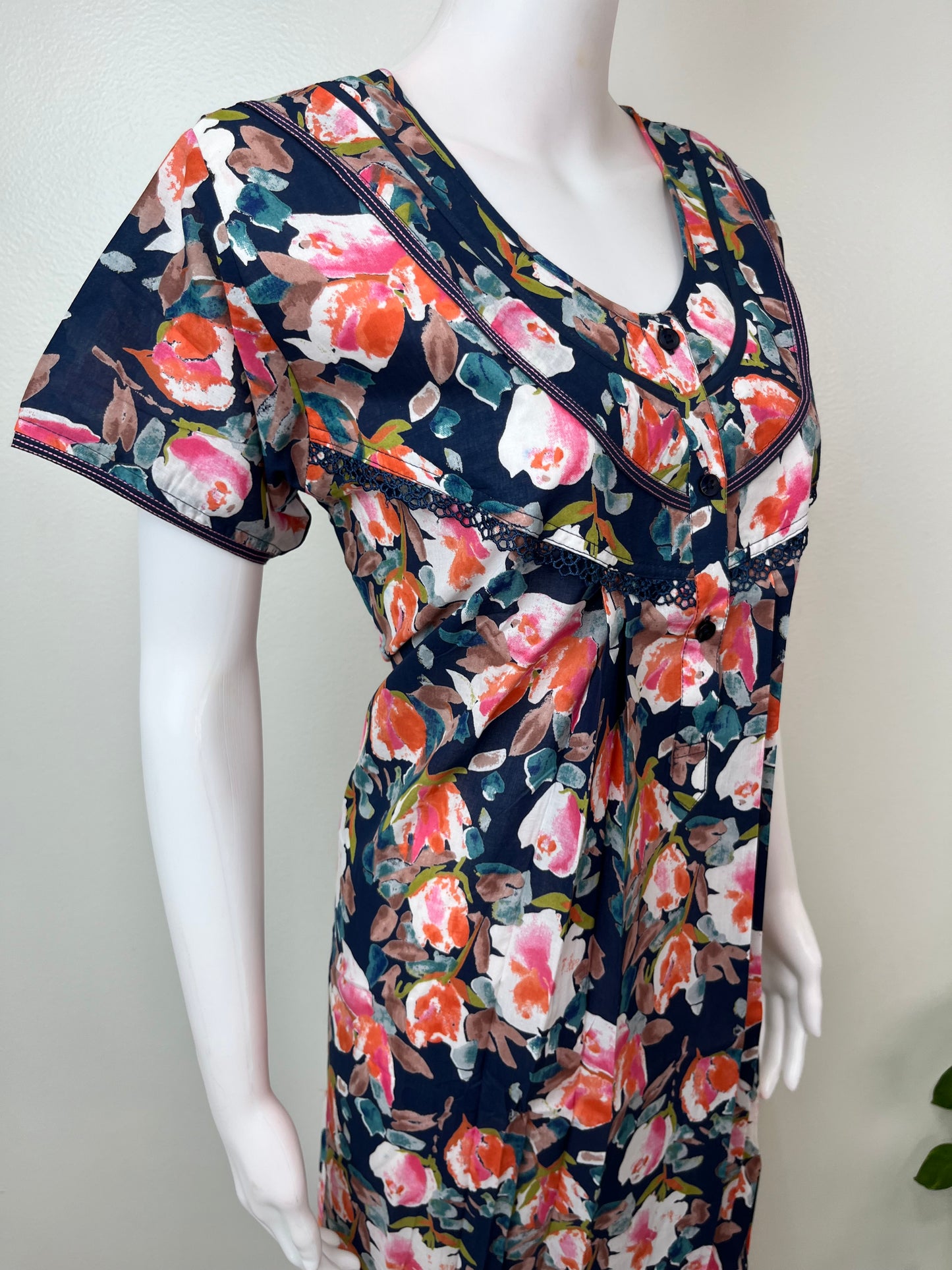Floral Printed Cambric Cotton Women's Nightgown