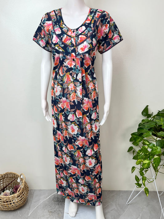Floral Printed Cambric Cotton Women's Nightgown