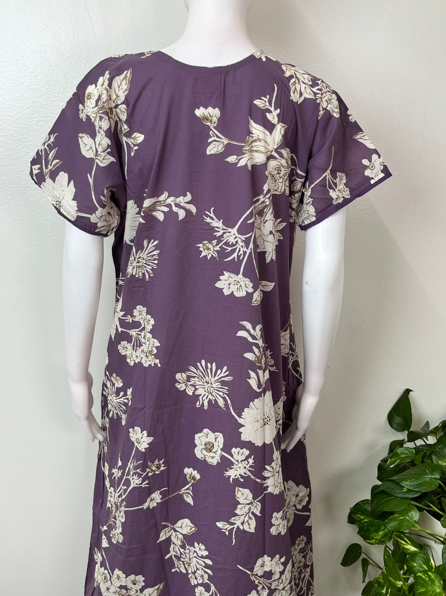 Purple Floral Printed Cambric Cotton Nighty
