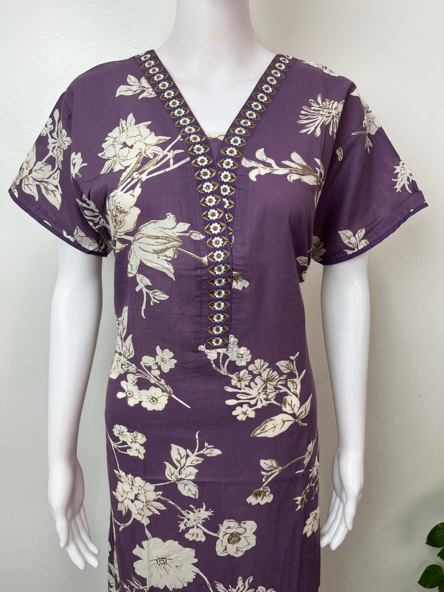 Purple Floral Printed Cambric Cotton Nighty