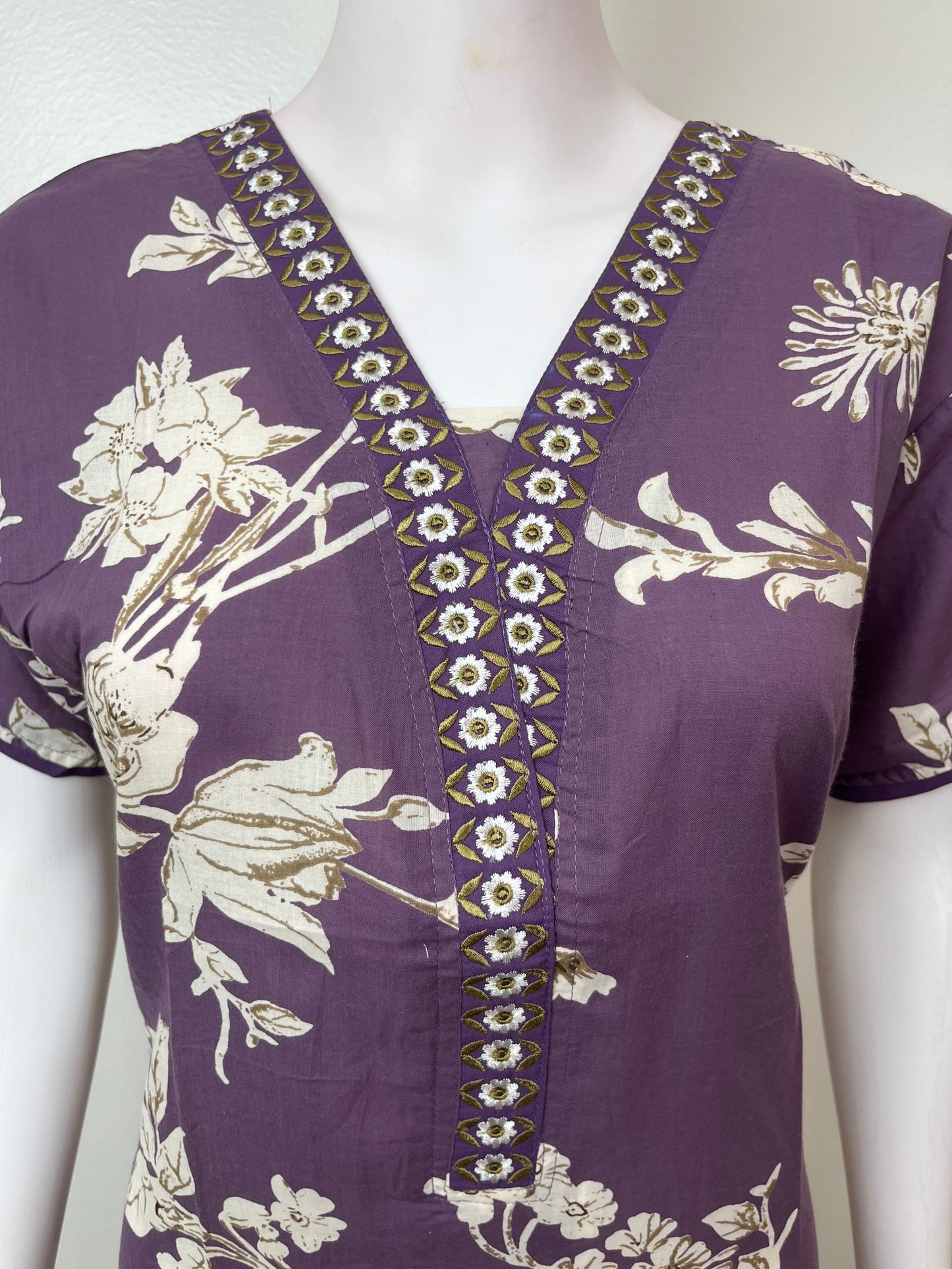 Purple Floral Printed Cambric Cotton Nighty