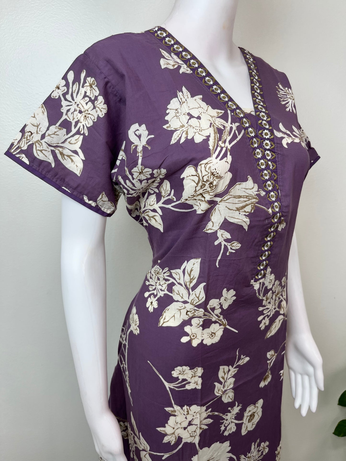 Purple Floral Printed Cambric Cotton Nighty